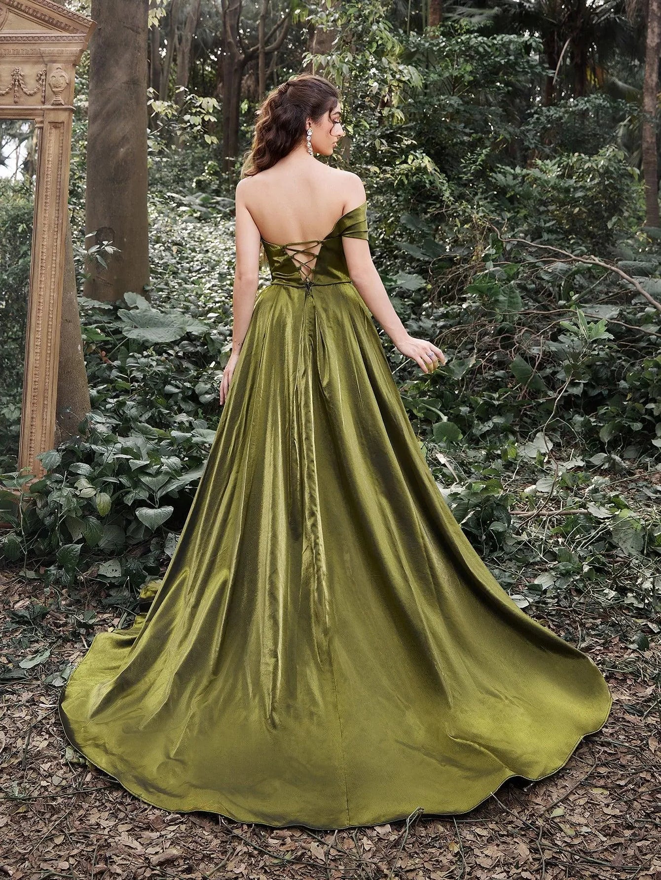 Gorgeous Ruched Bodice Lace Up Back Maxi Satin Ball Dress