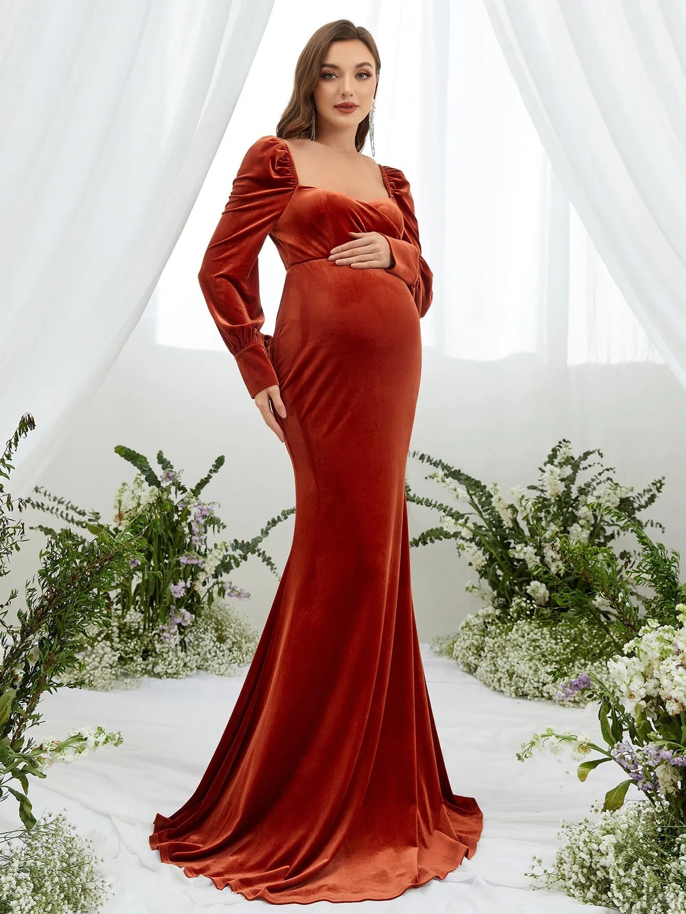 Maternity Backless Mermaid Hem Velvet Dress