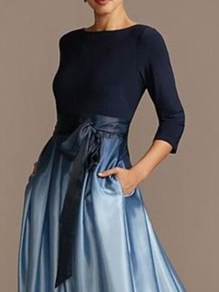 Elegant 3/4 sleeves gradient pocket evening dress