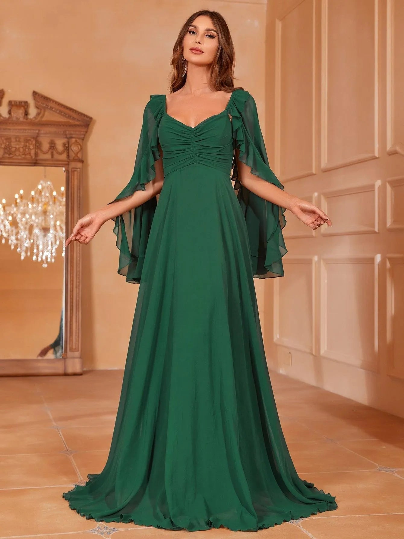 Cape Sleeves Chiffon Party Dress