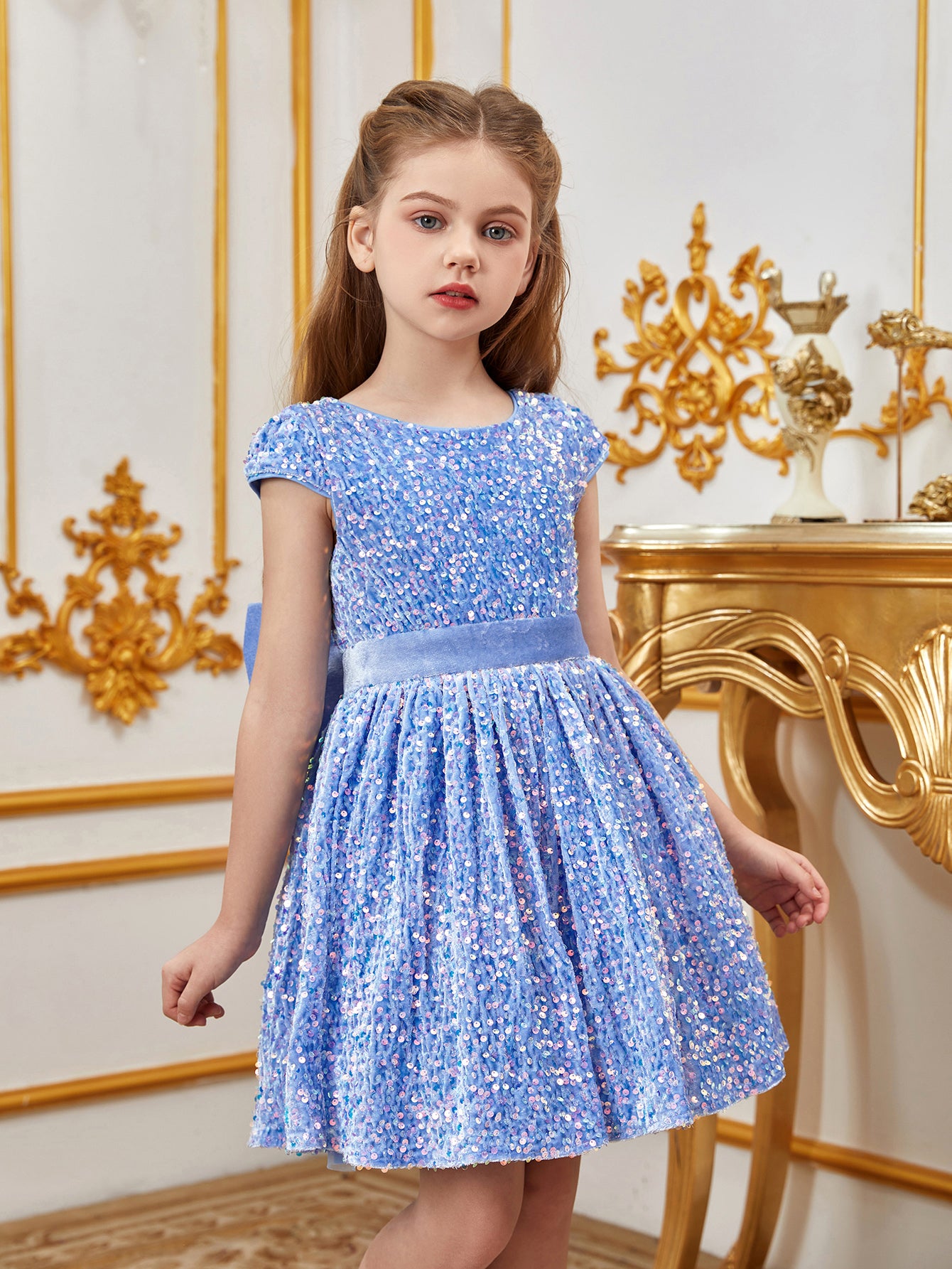 Tween Girls' Bow Back Sequin A Line Dress