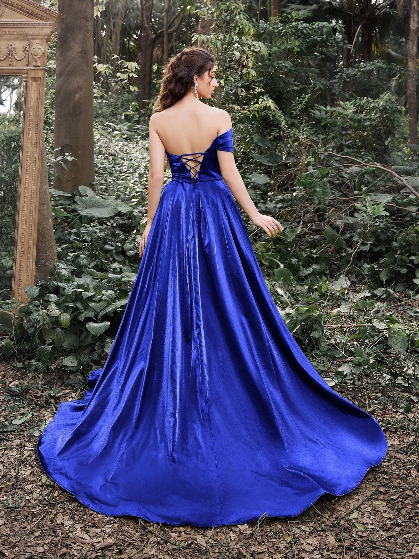 Gorgeous Ruched Bodice Lace Up Back Maxi Satin Ball Dress