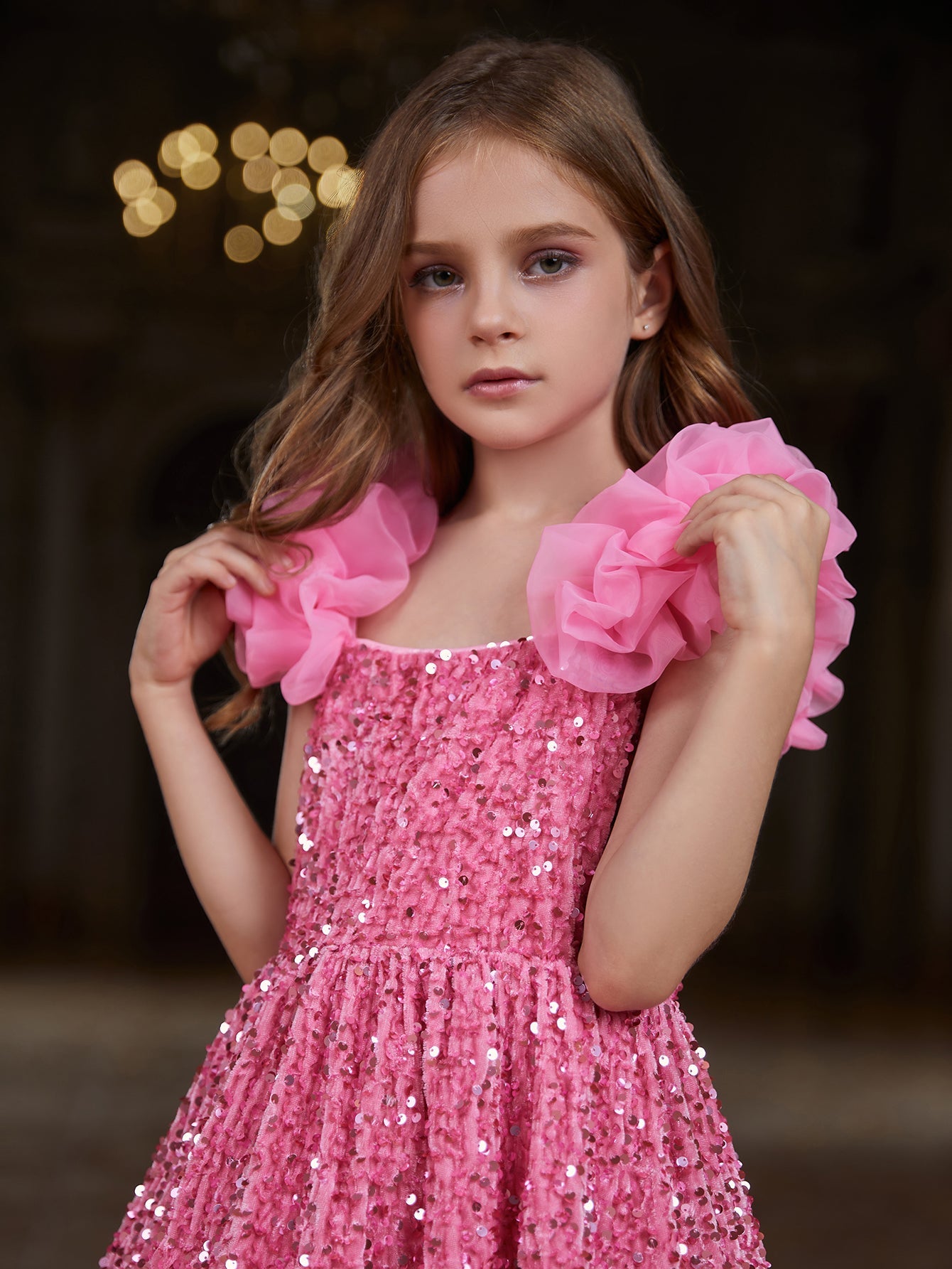 Girl's Ruffle Cami Sequin Dress