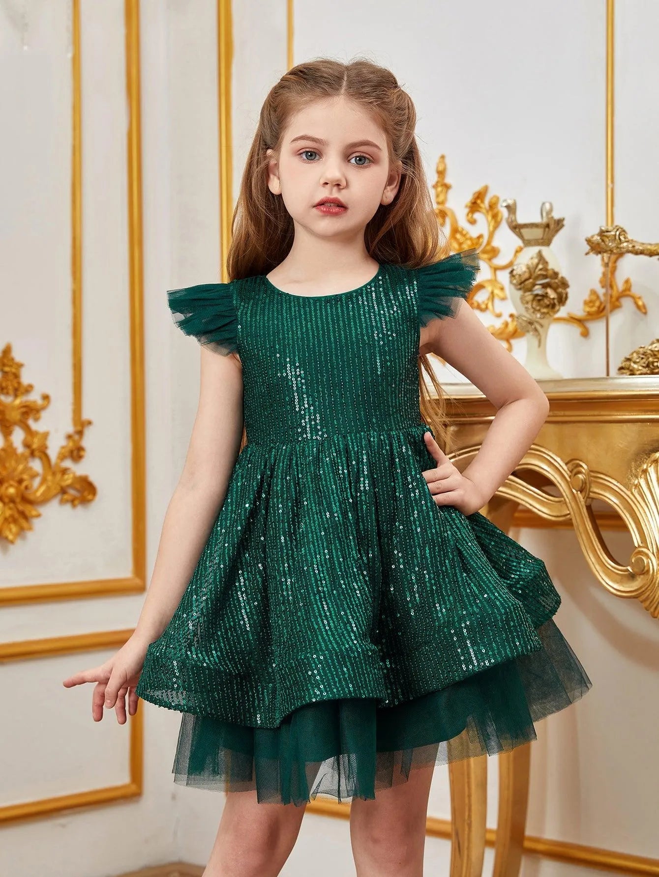 Tween Girls' Sparkling Cap Sleeves Sequin Party Dress