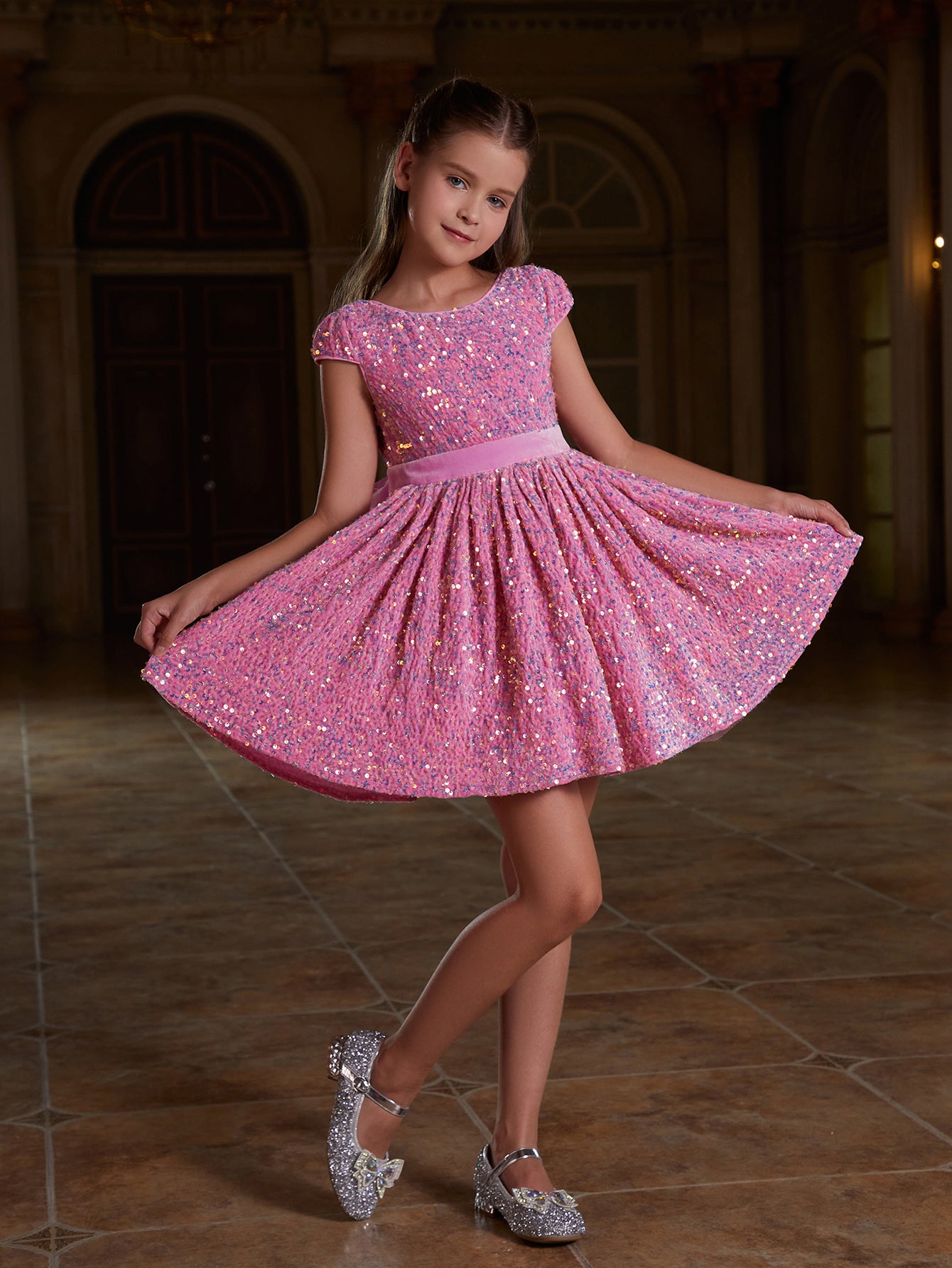 Tween Girls' Bow Back Sequin A Line Dress