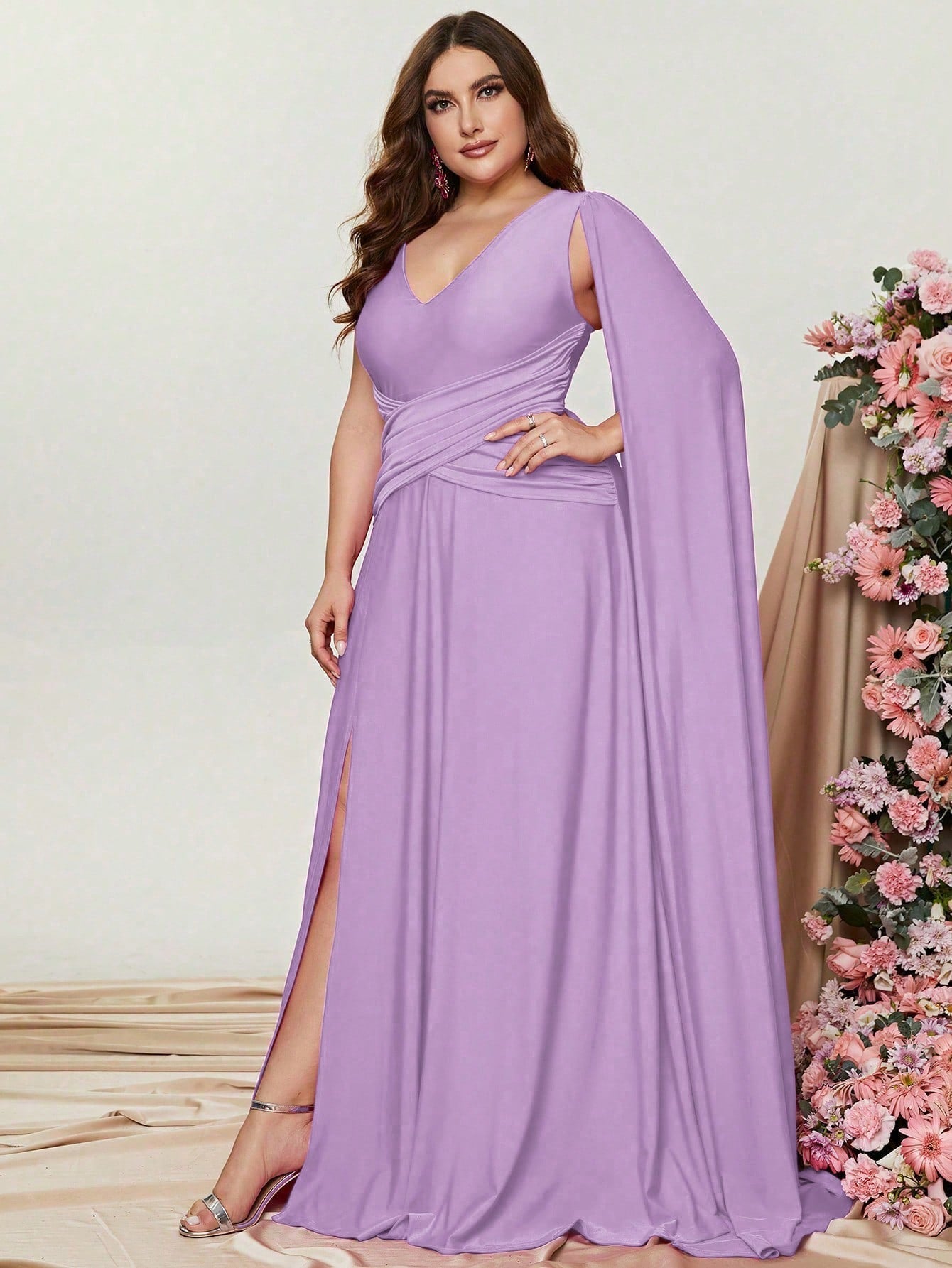 Plus Violet Ruched Draped Side  A Line Dresses