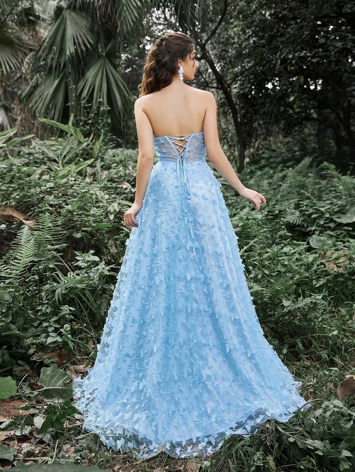 Elegant Butterfly Applique Tulle Prom Tube Dress