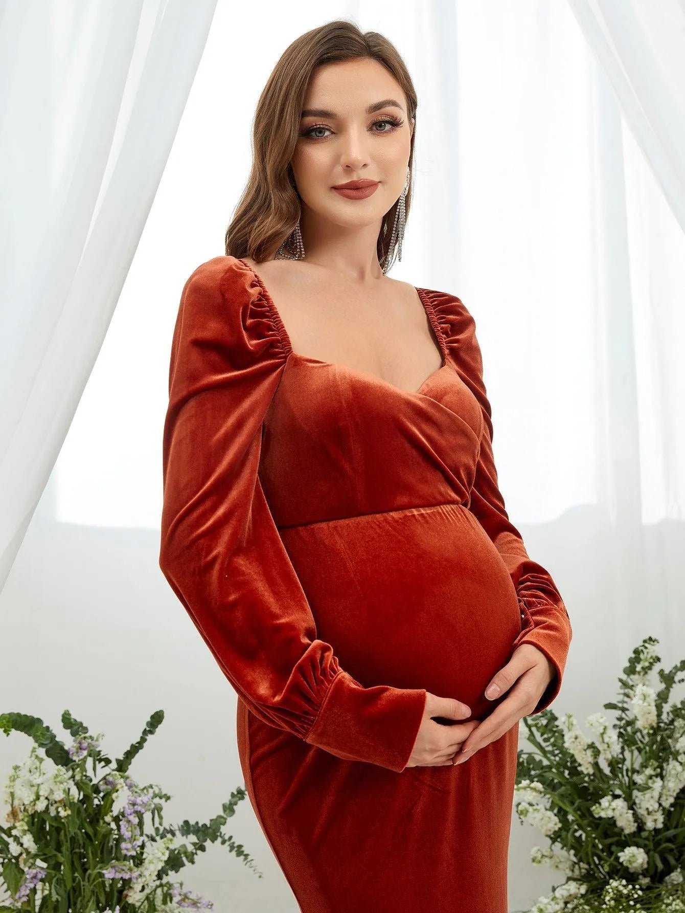 Maternity Backless Mermaid Hem Velvet Dress