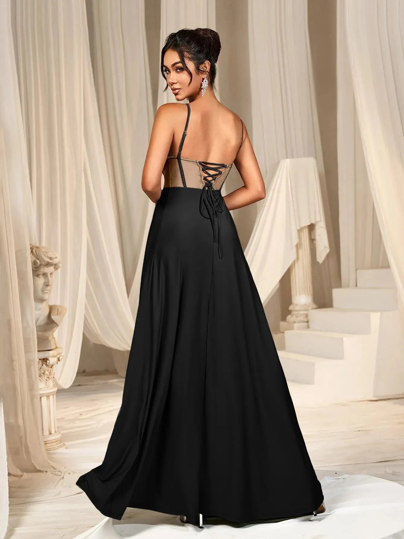 Elegant Solid Spaghetti Straps Split Thigh Bridesmaids Dress