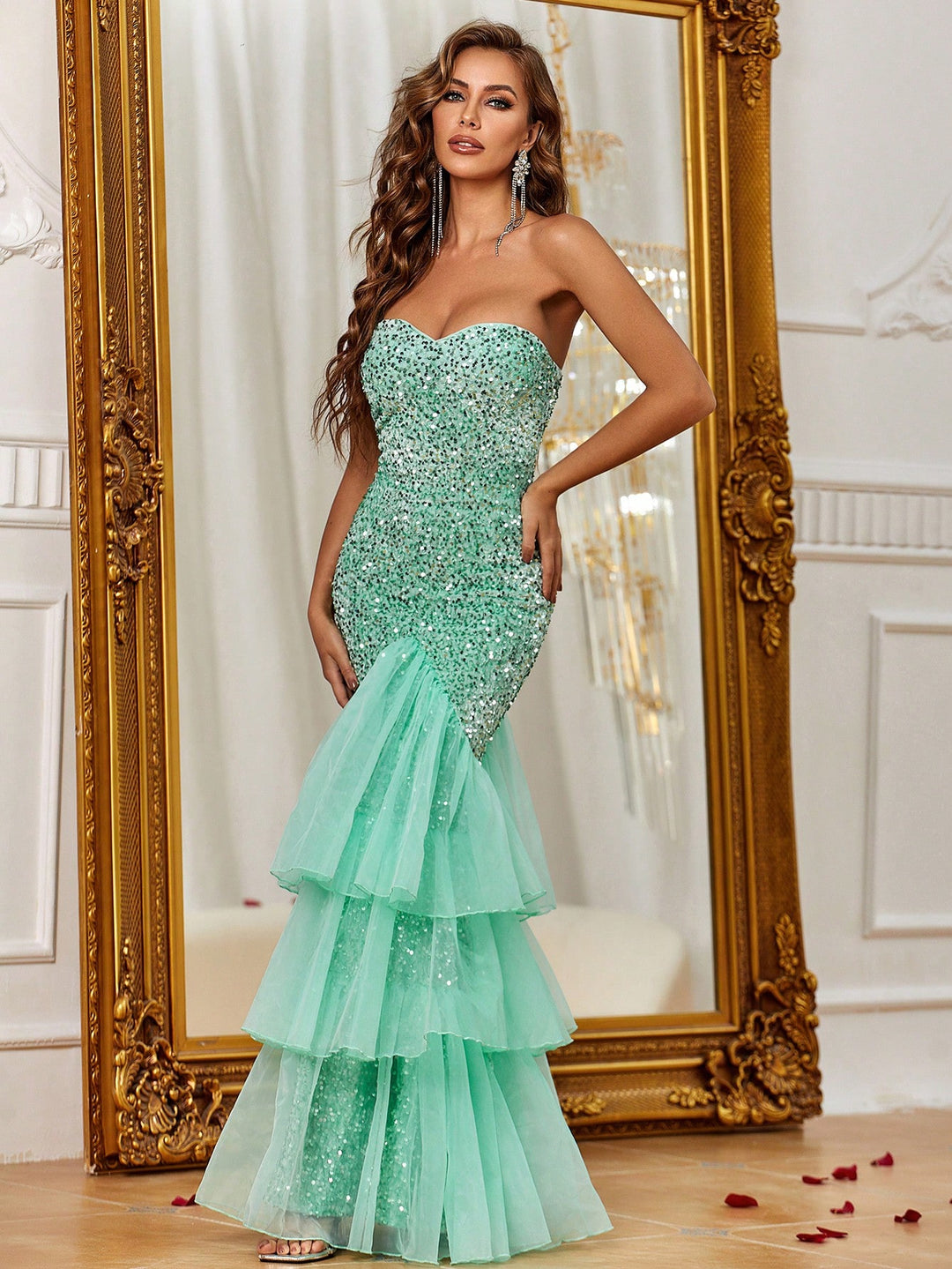 Elegant Tube Sequin Layered Mermaid Dress