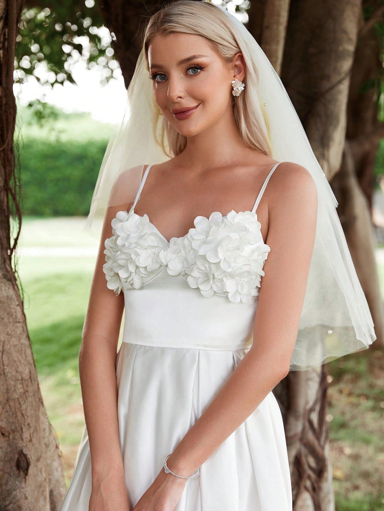 Floral Applique Satin Cami Wedding Dress