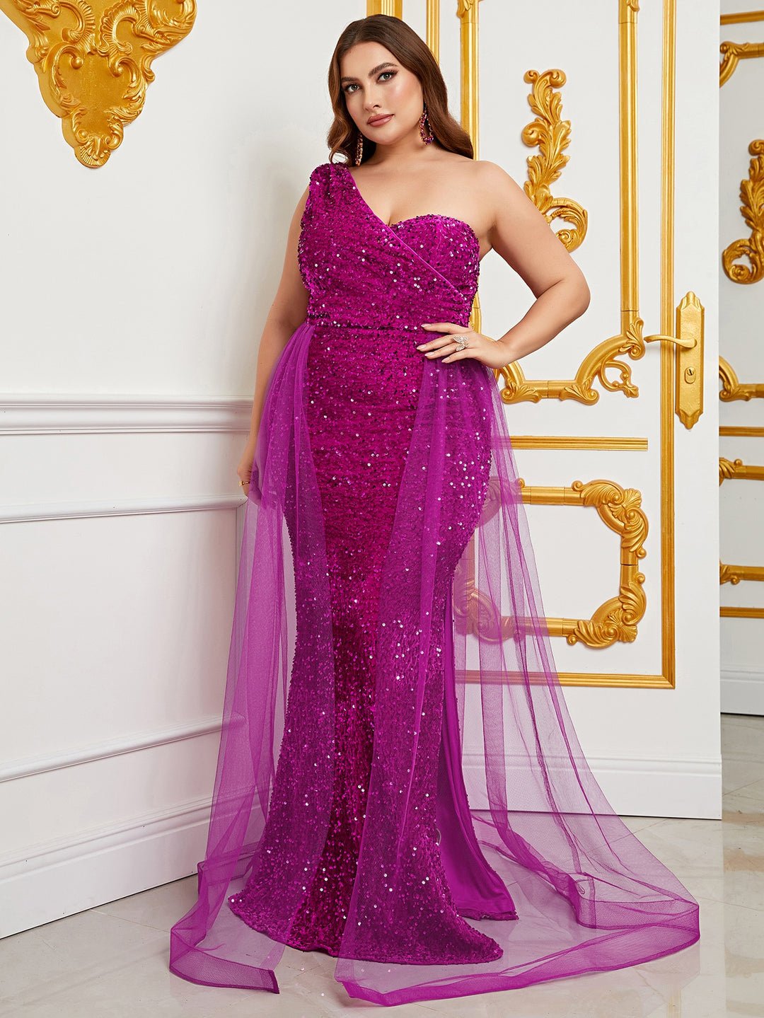 Plus Size Elegant One Shoulder Sequin Mermaid Dresses