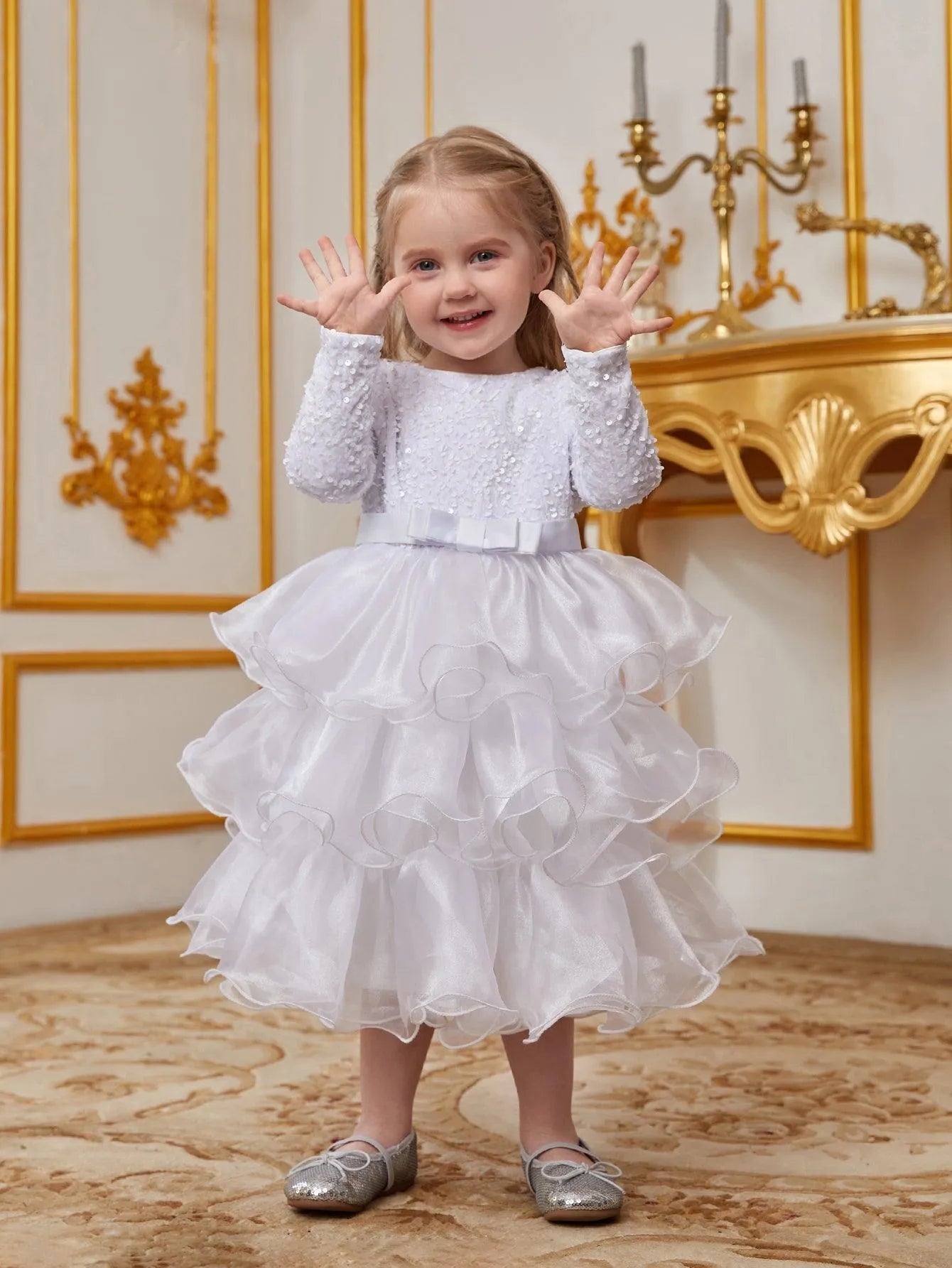 Young Girls' Sequin Contrast Layered Organza Hem Dress