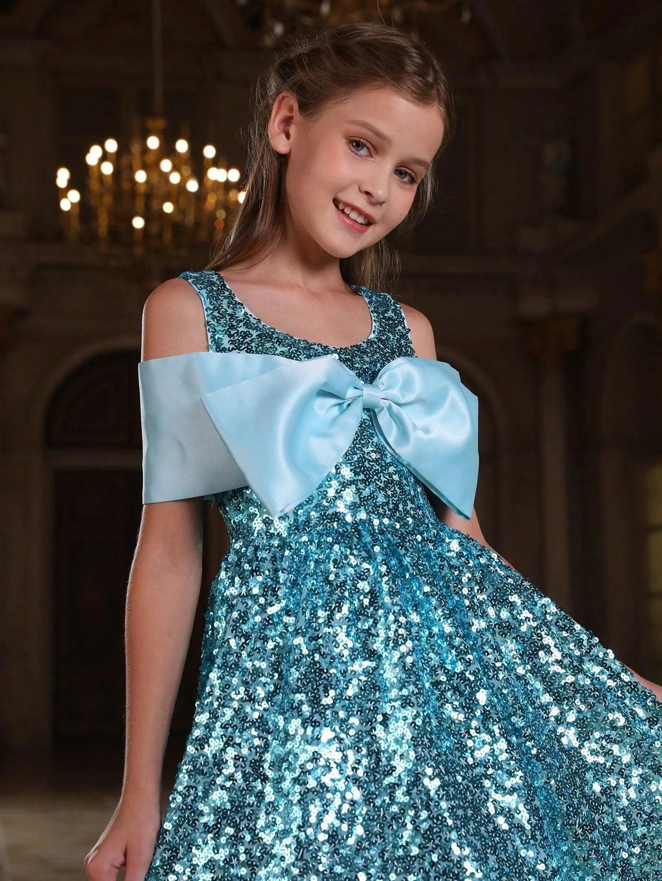 Tween Girls' Bow Detail Sequin Party Dress