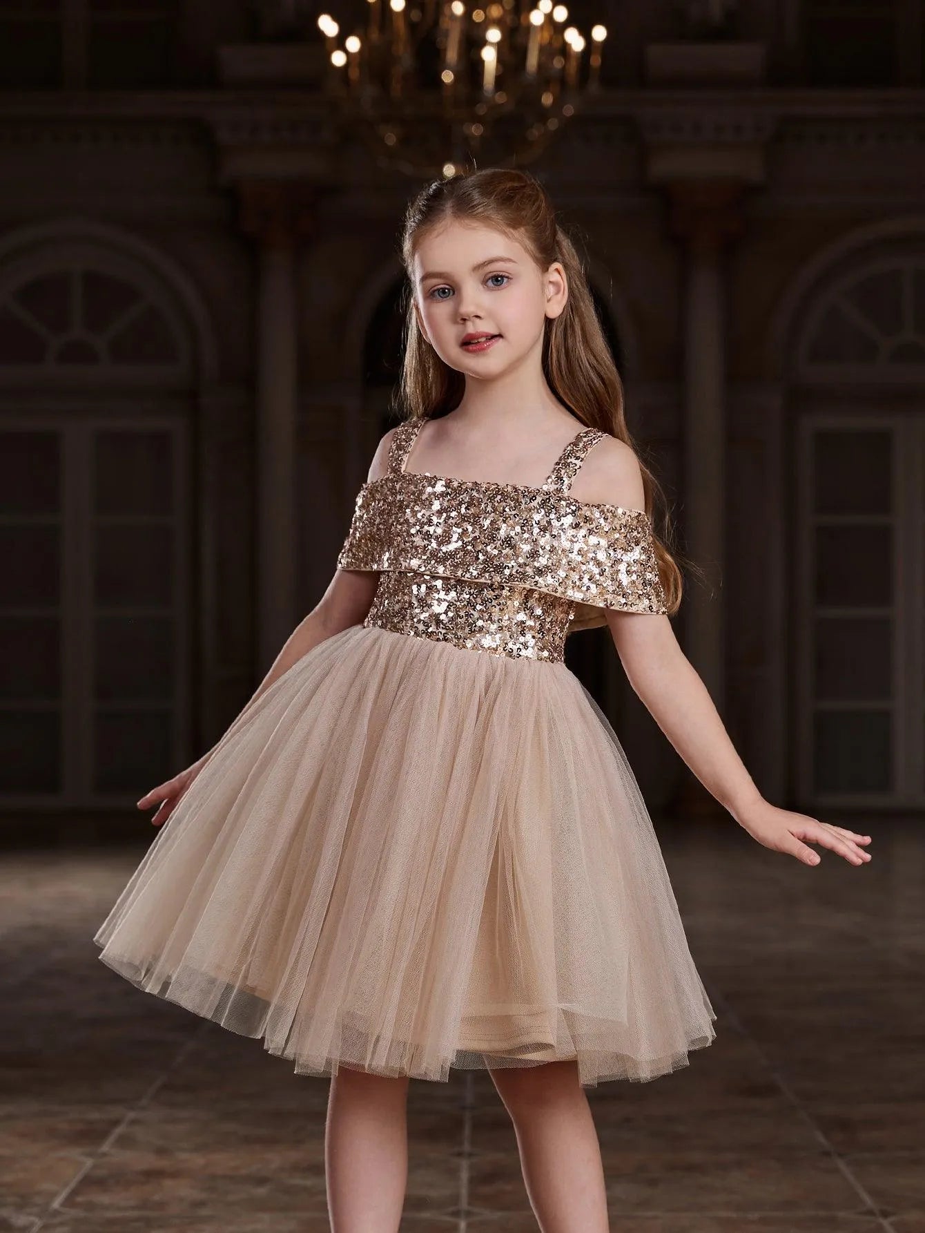 Tween Girls' Sparkling Off Shoulder Sequin Party Dress