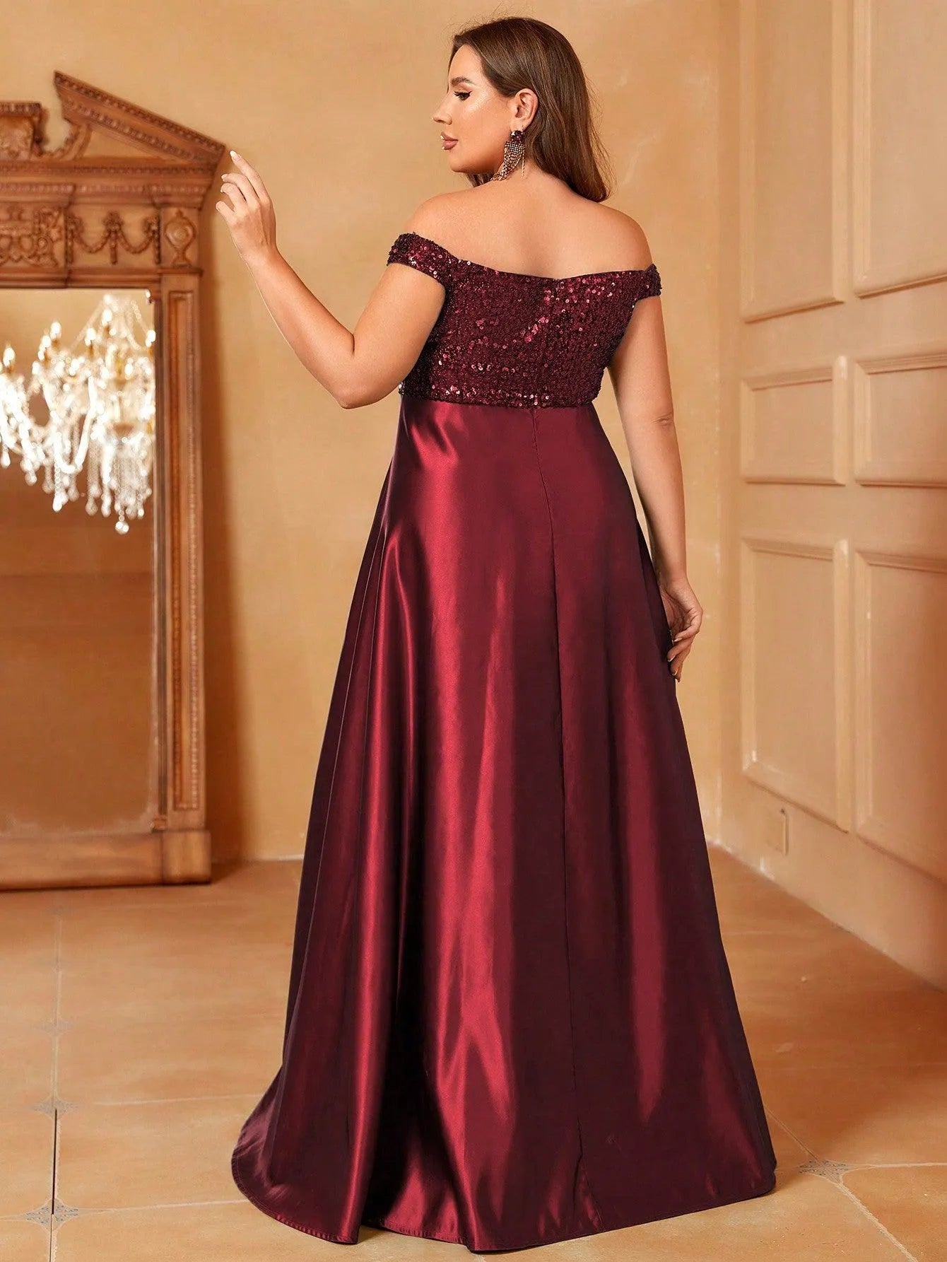 Plus Sweetheart Neckline Contrast Sequin Satin Prom Dress