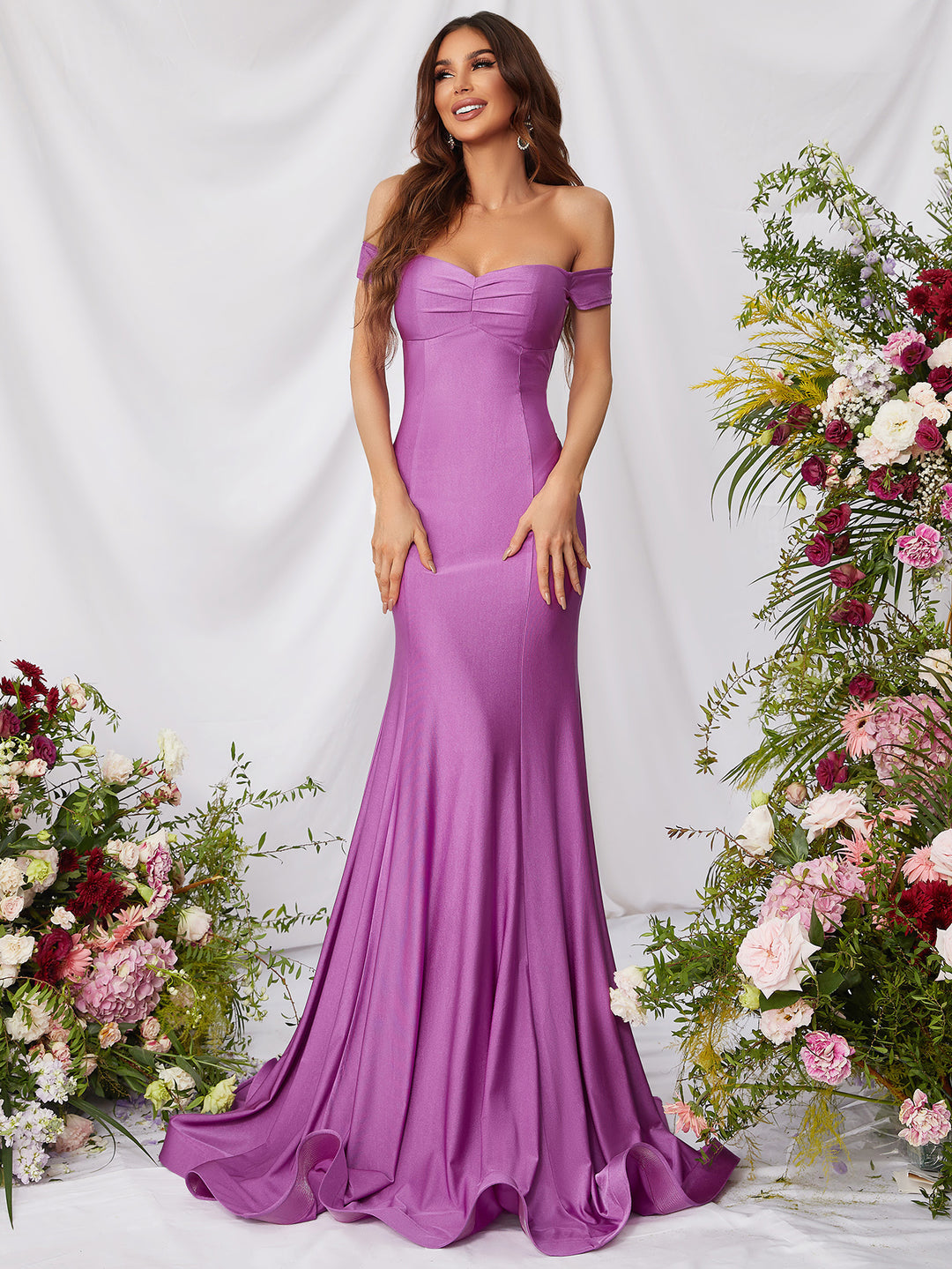 Elegant Off Shoulder Satin Mermaid Dresses