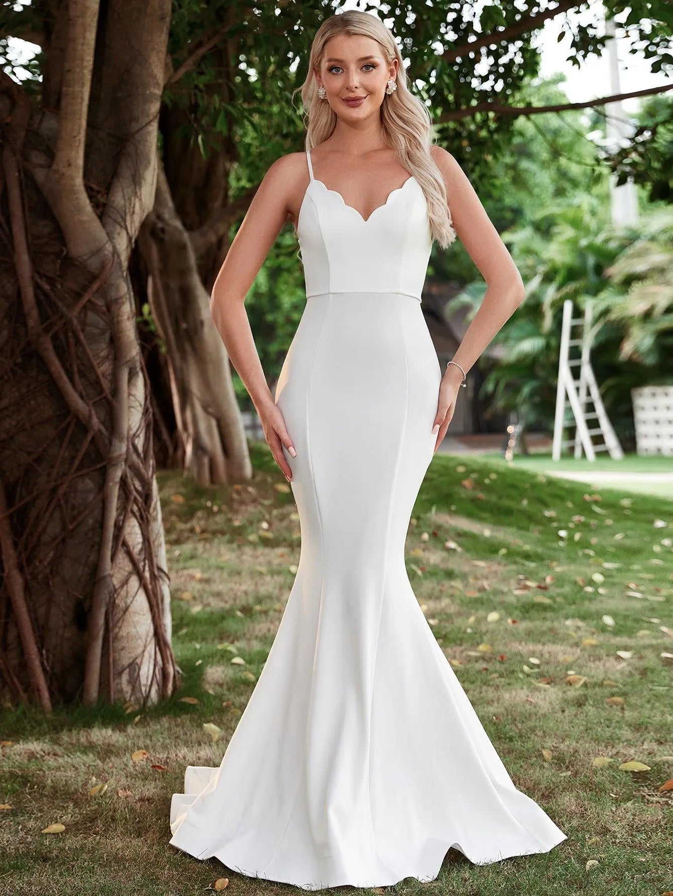 Elegant Backless Mermaid Hem Cami Wedding Dress