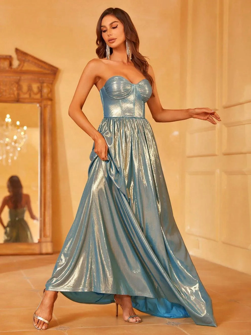 Elegant Metallic Strapless Evening Dress