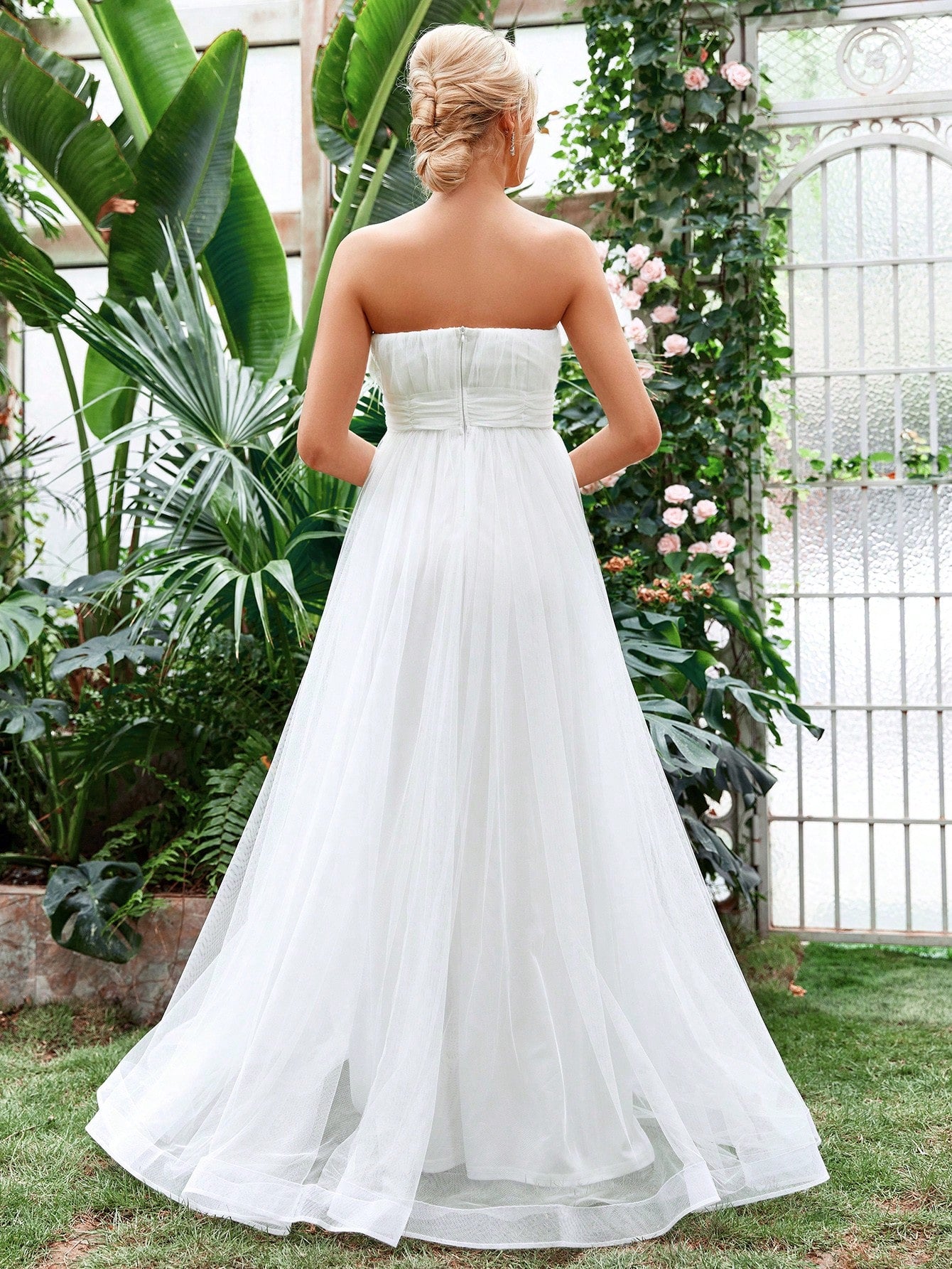 Ruched Waist Mesh Tube Wedding Dress