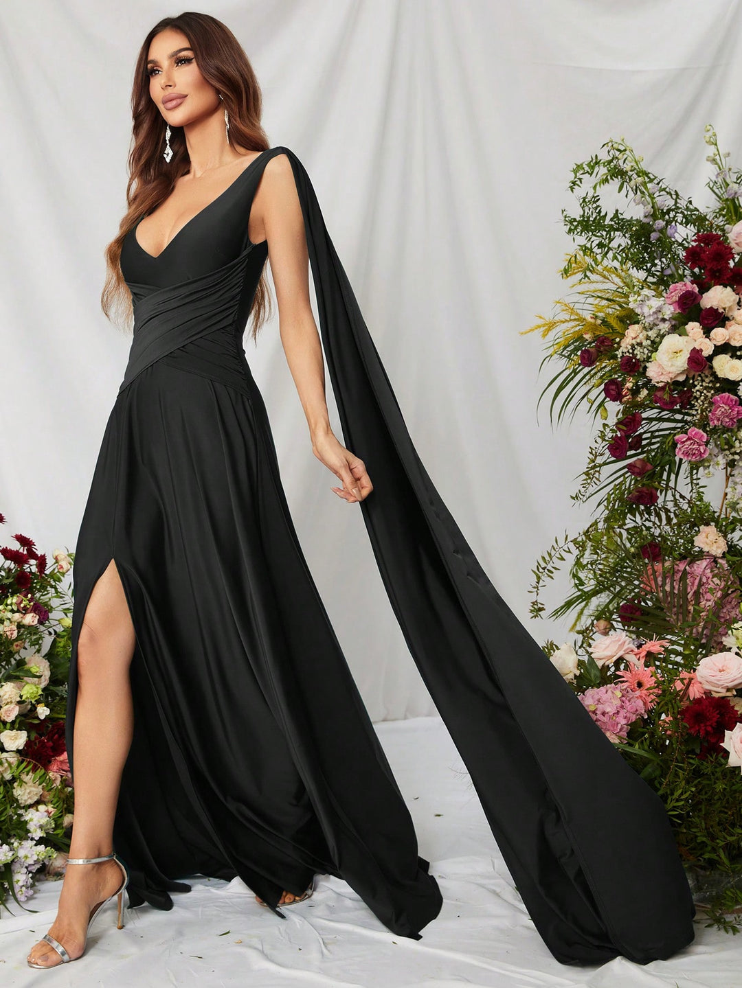 Elegant V Neck Sleeveless A Line Slit Dresses