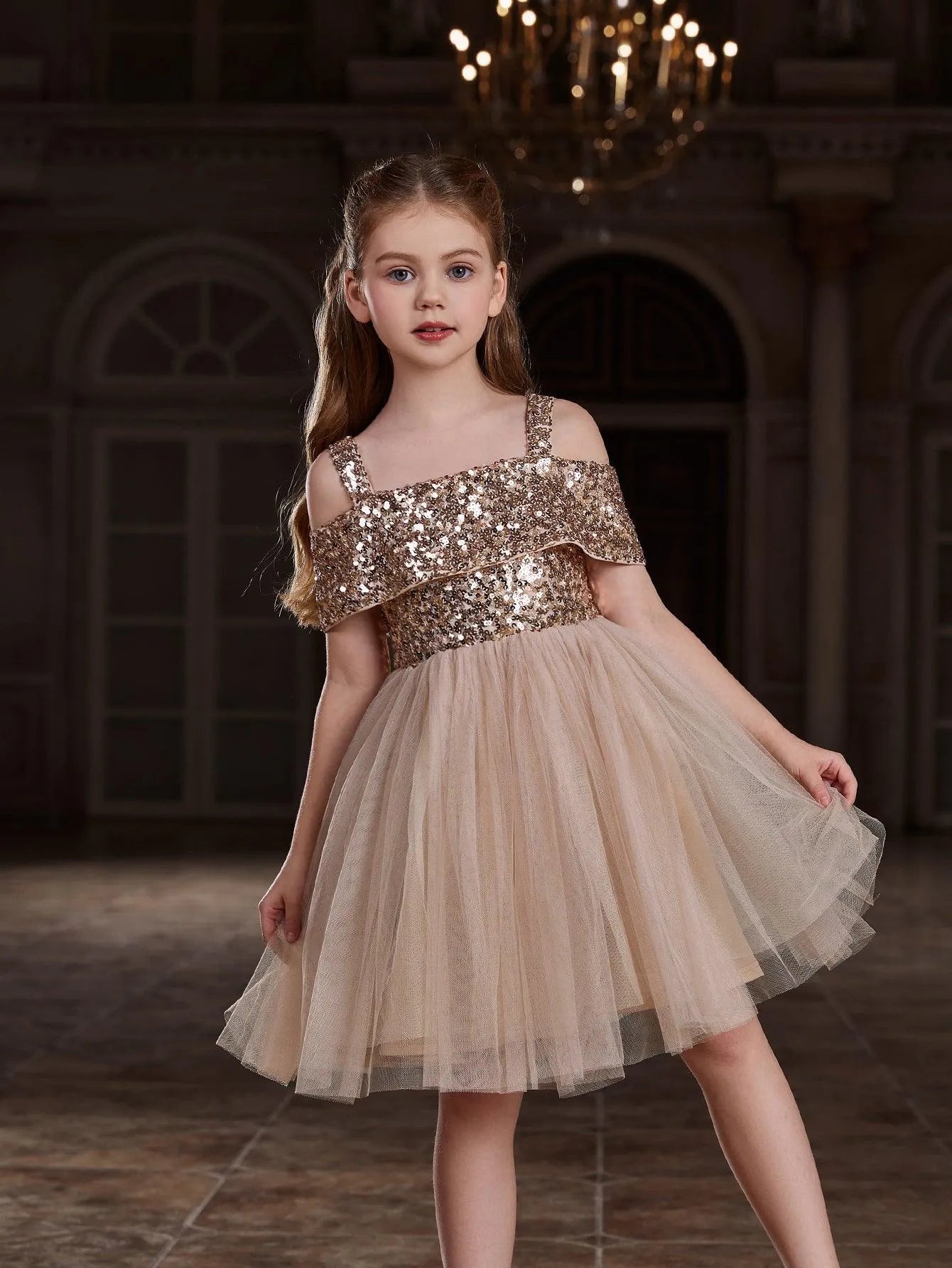 Tween Girls' Sparkling Off Shoulder Sequin Party Dress