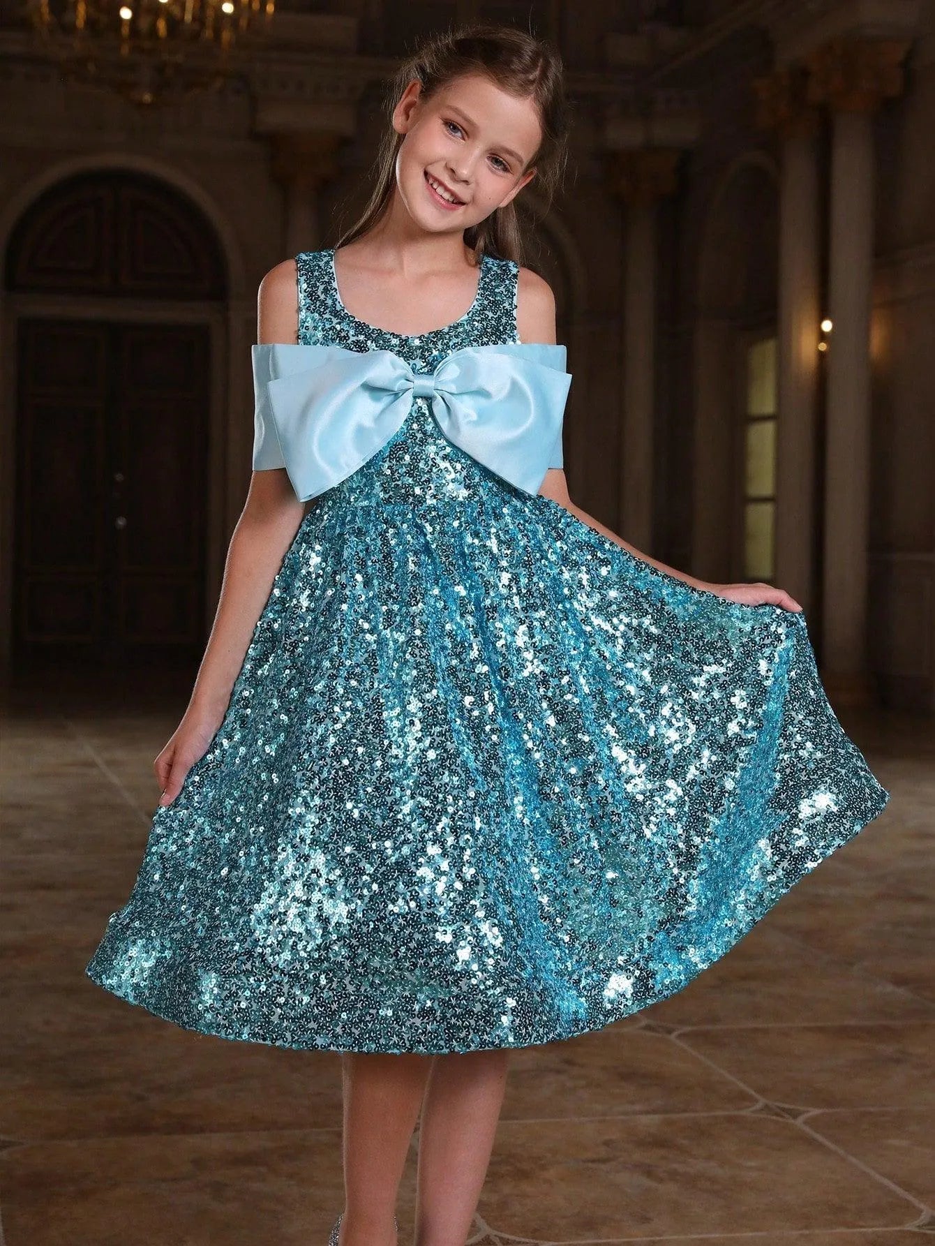 Tween Girls' Bow Detail Sequin Party Dress