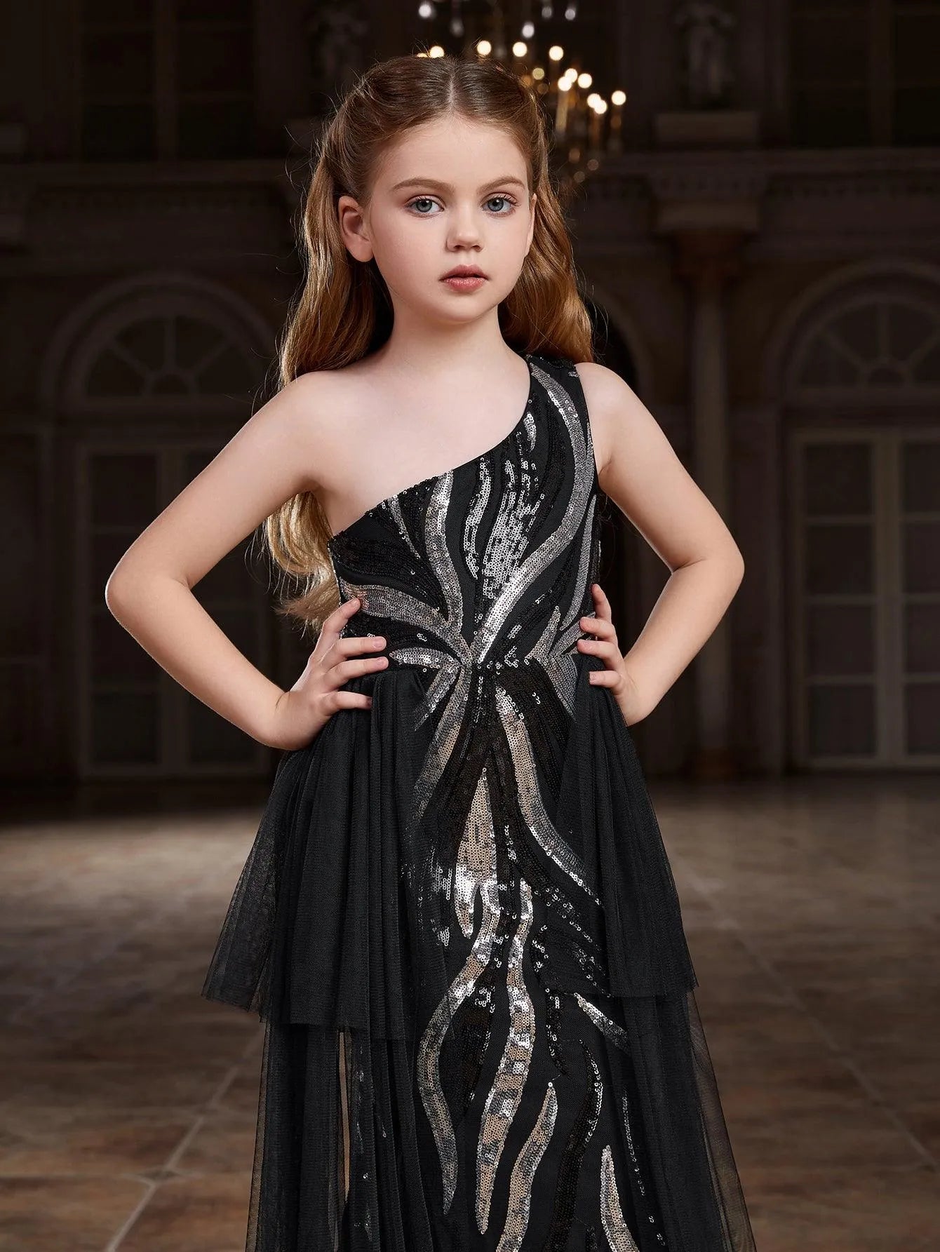 Tween Girls' One Shoulder Graphic Sequin Party Dress