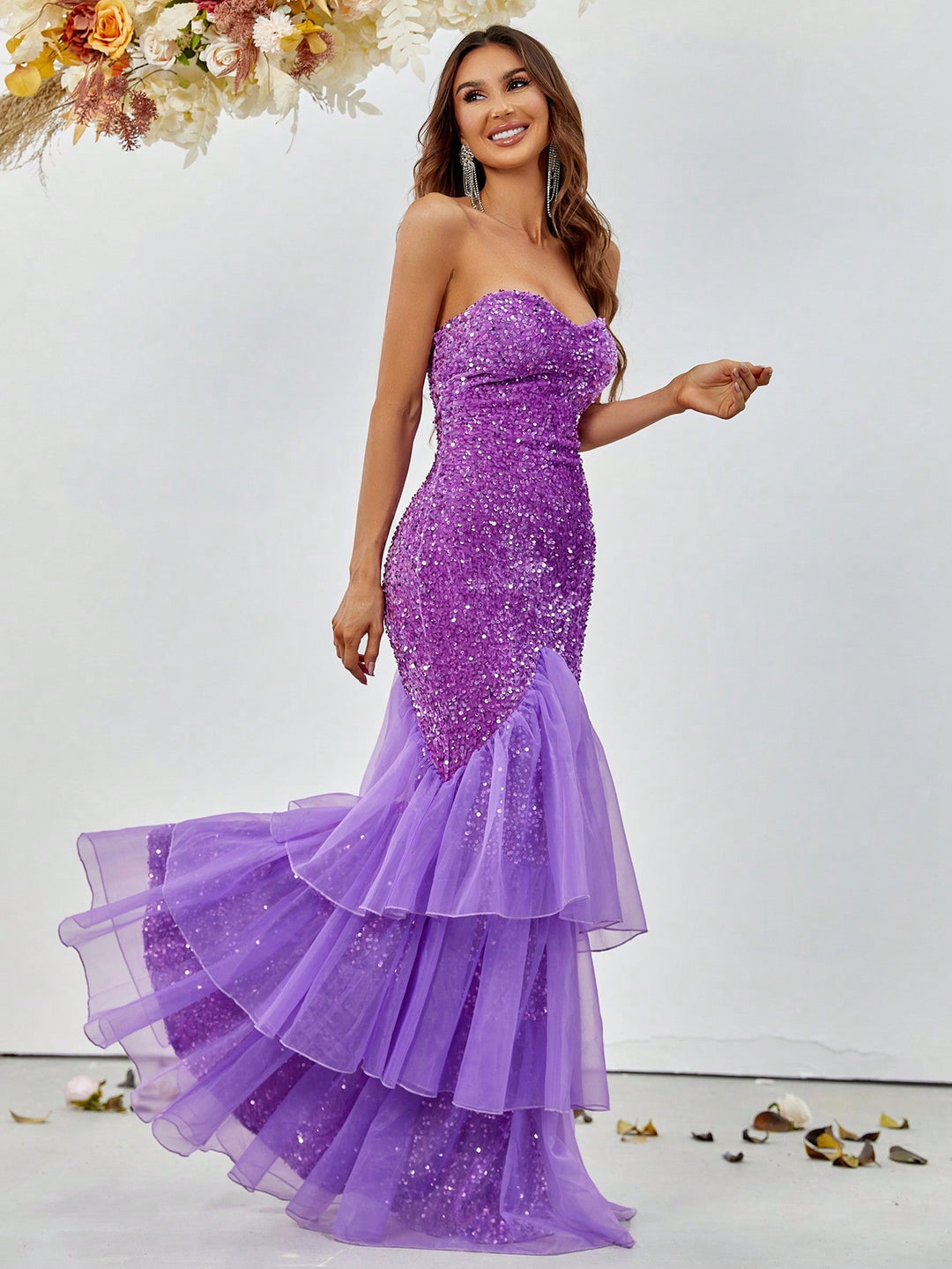 Elegant Tube Sequin Layered Mermaid Dress