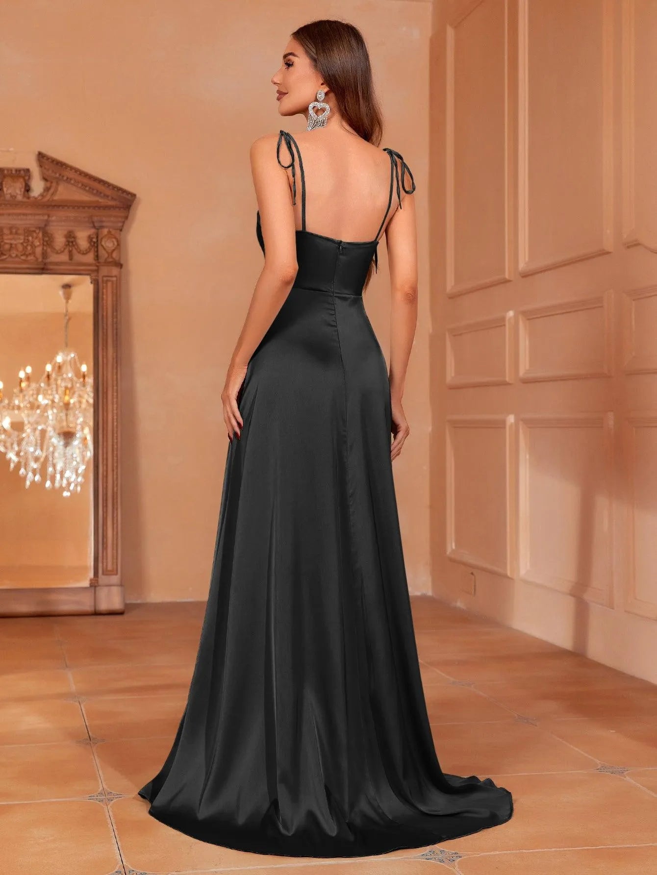 Elegant Tie Shoulder Satin Bridesmaid Dress