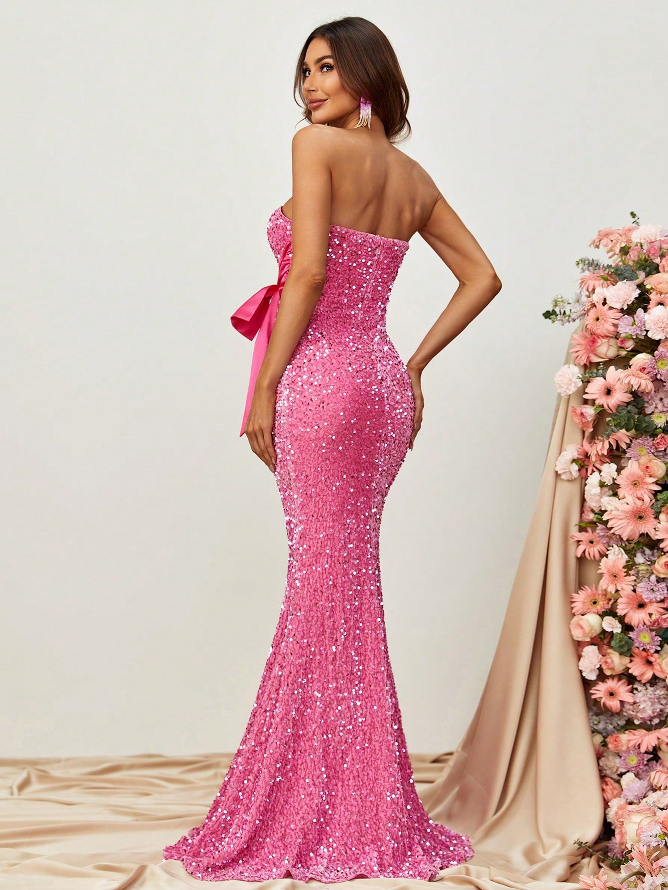 Bow Front Sequin Tube Mermaid Dresses