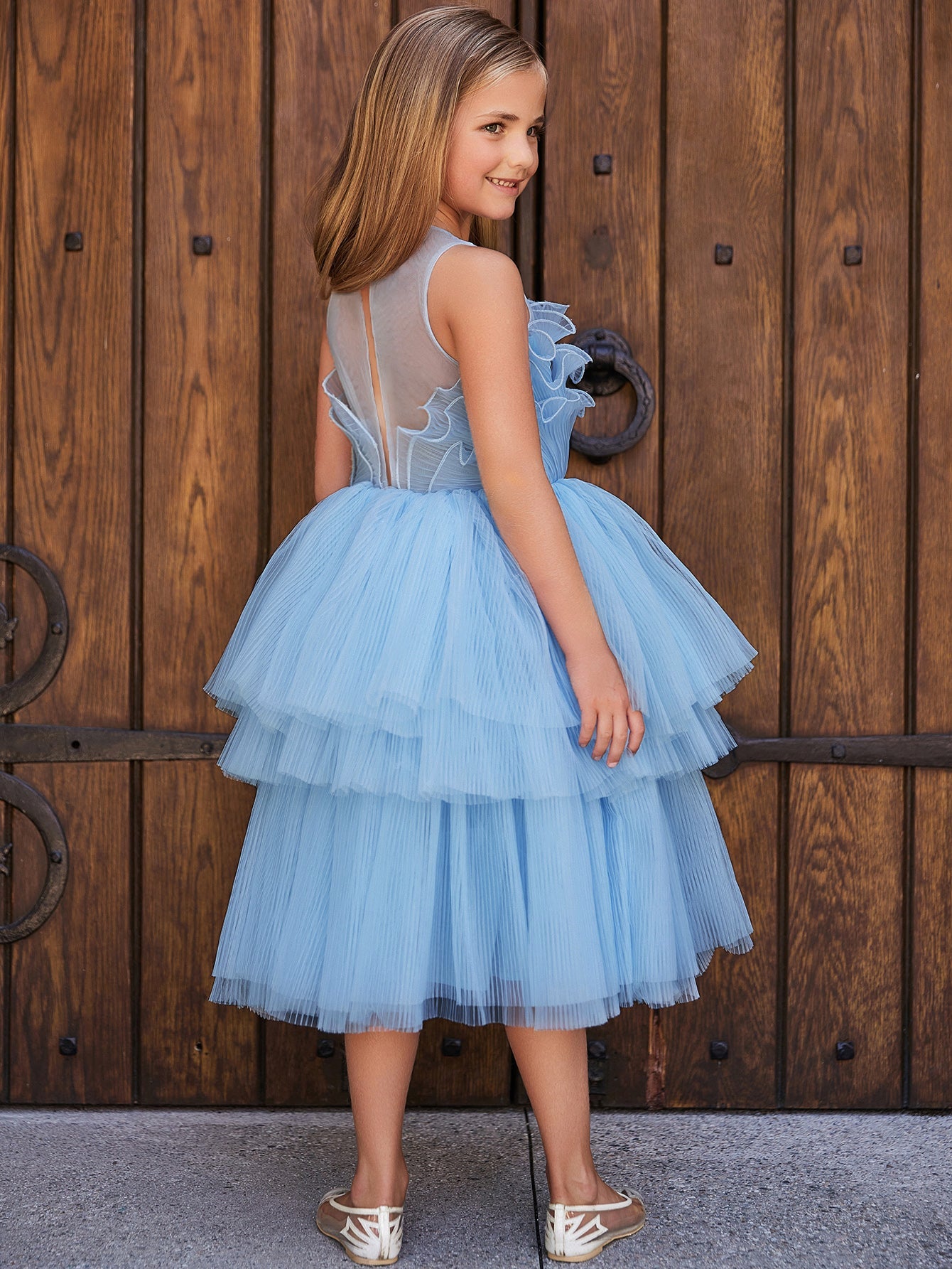 Girls' Ruffle Trim Tiered Hem Cake Dress