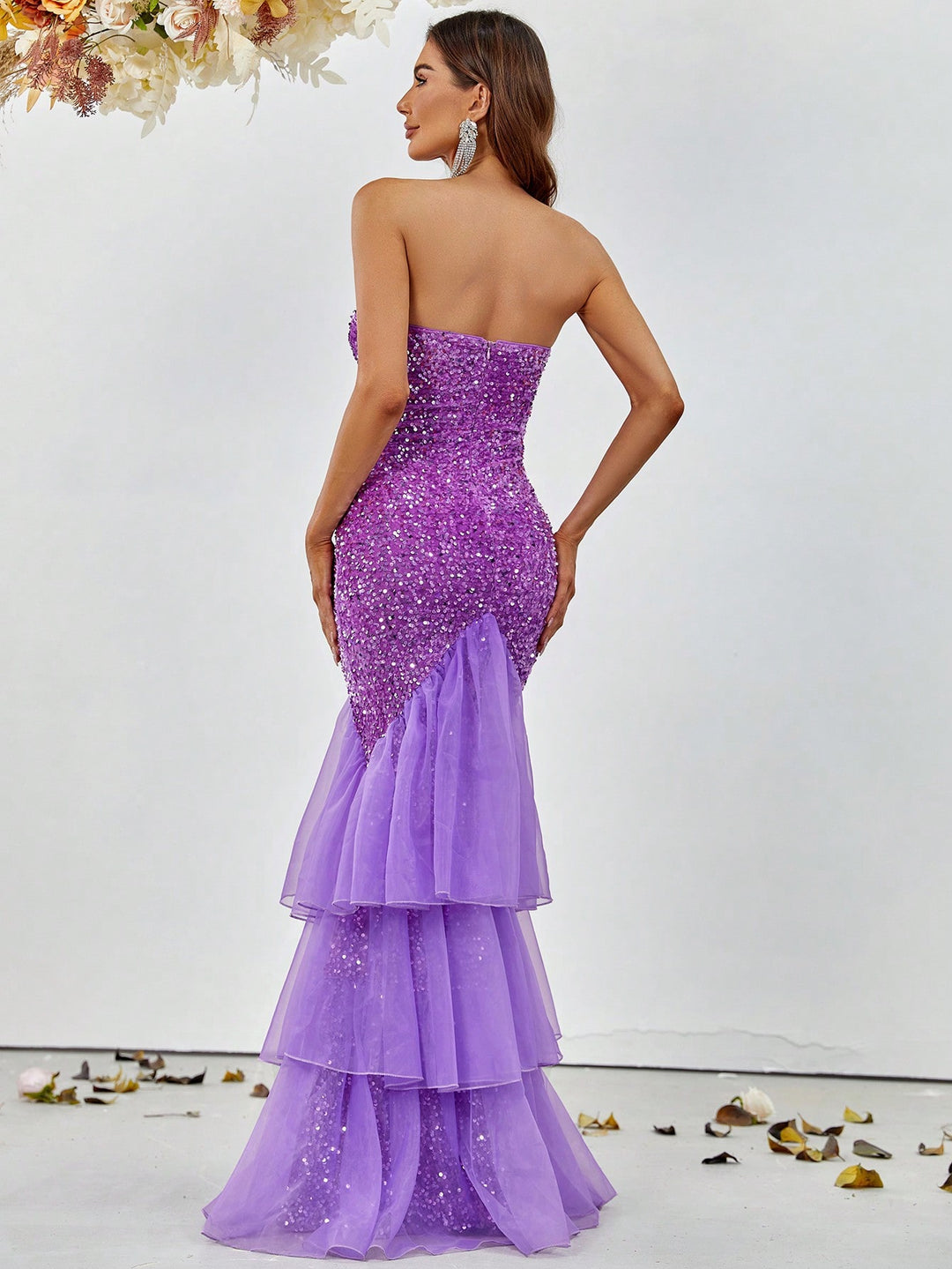 Elegant Tube Sequin Layered Mermaid Dress