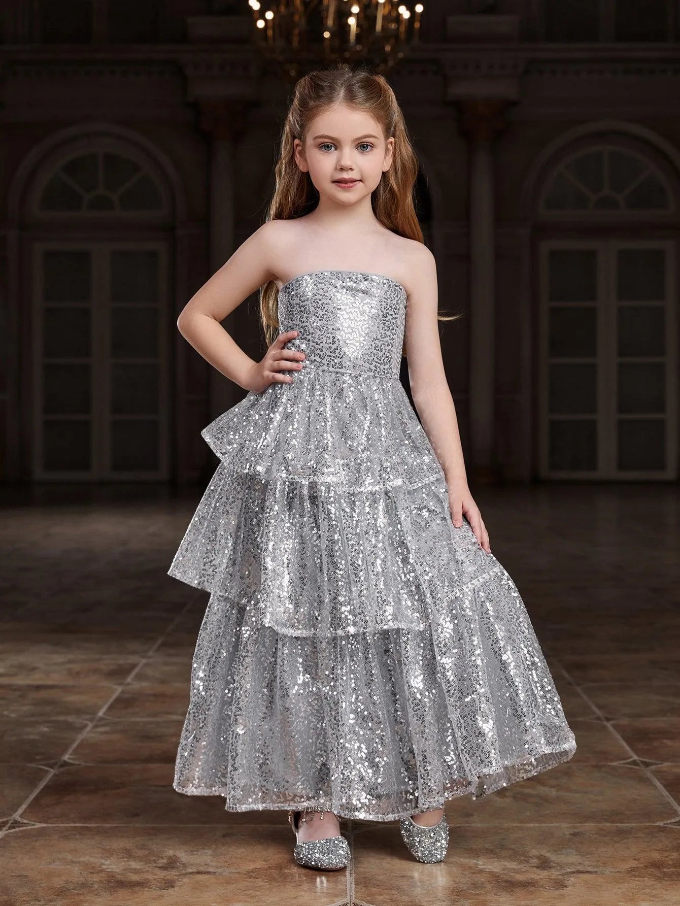 Tween Girls' Layered Hem Sequin Tube Party Dress