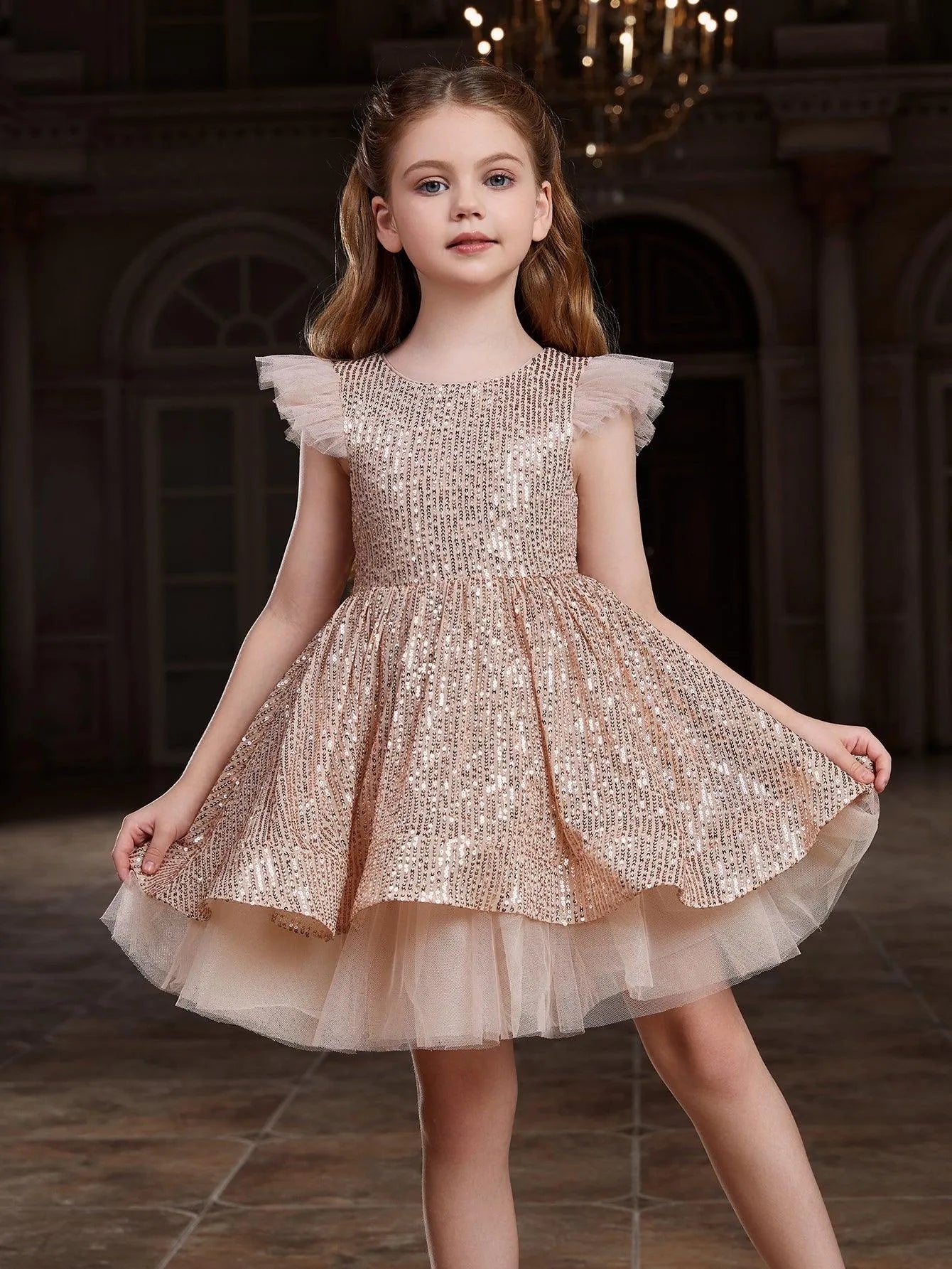 Tween Girls' Sparkling Cap Sleeves Sequin Party Dress