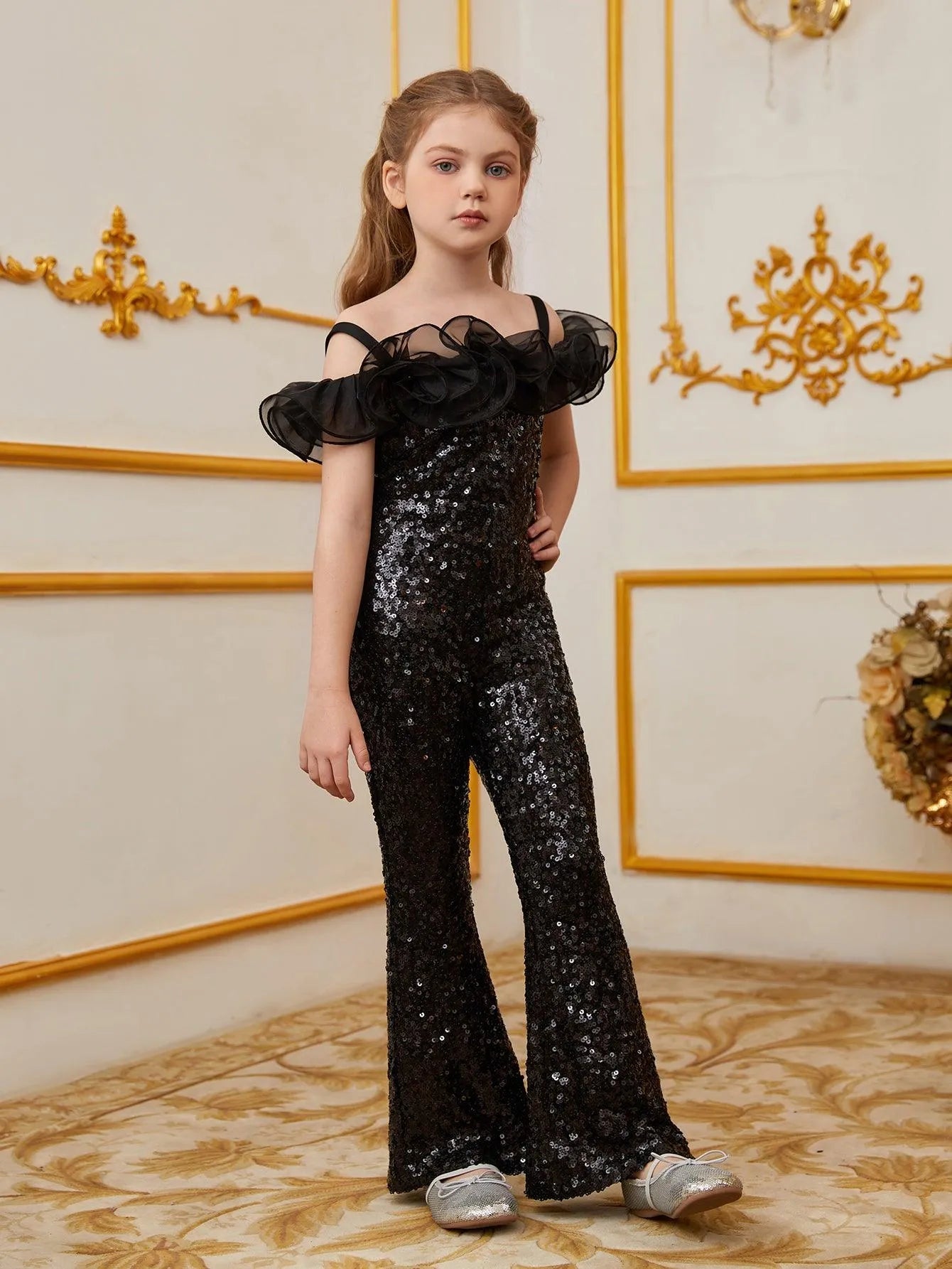 Tween Girls' Off Shoulder Sequin Party Jumpsuit