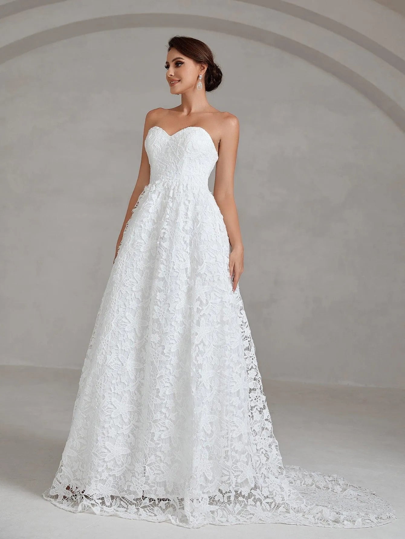 Elegant Lace Overlay Tube Wedding Dress