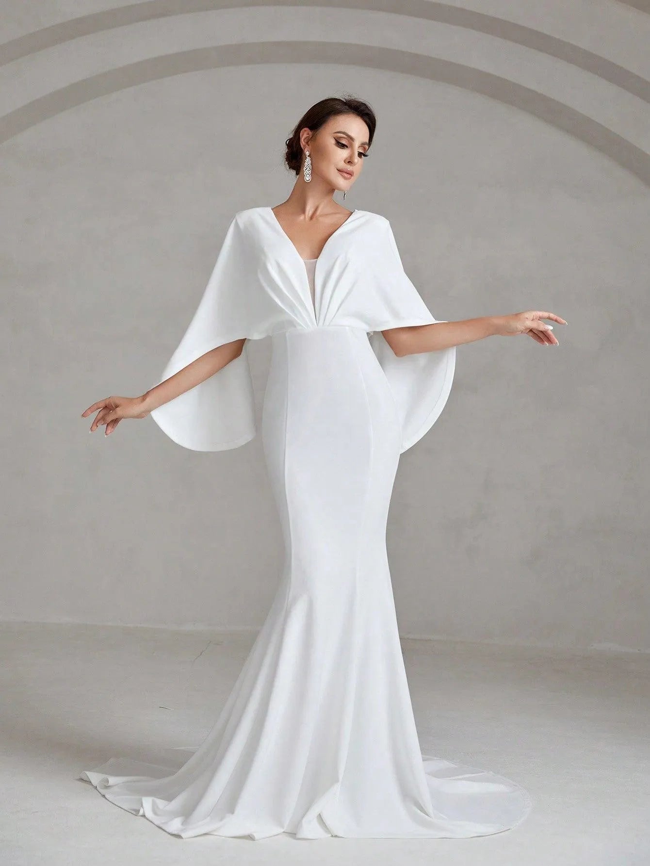 Elegant Cape Sleeves Mermaid Hem Wedding Dress