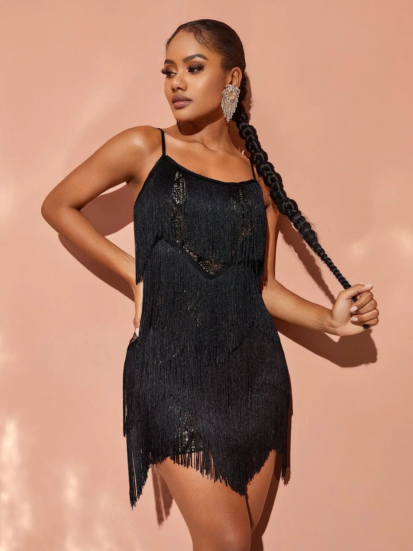 Chic Fringed Sequin Mini Party Dress