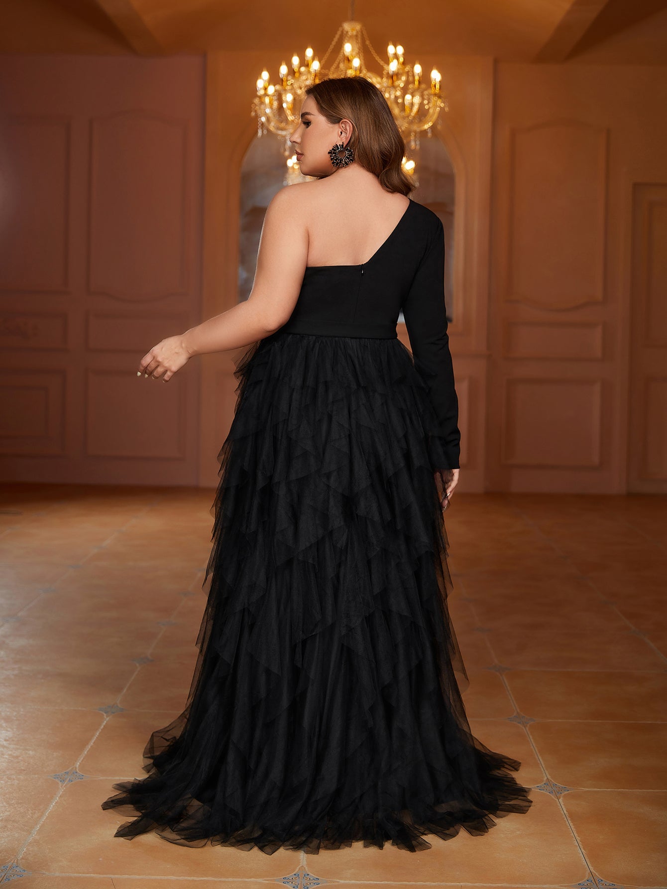 Plus Sophisticated Elegance Asymmetrical Tulle Prom Dress