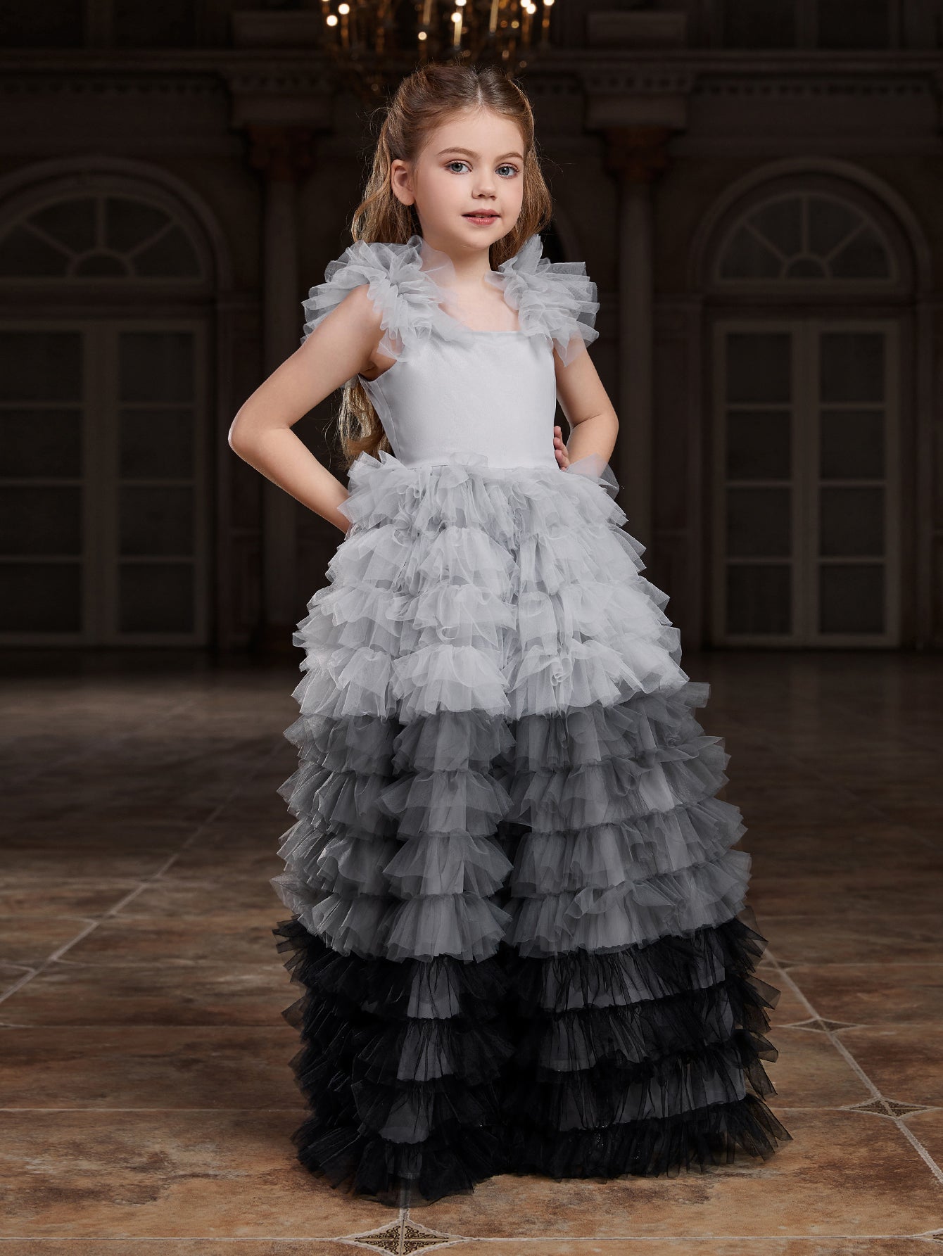 Tween Girls' Ruffle Trim Gradient  Layered Hem Cake Dress