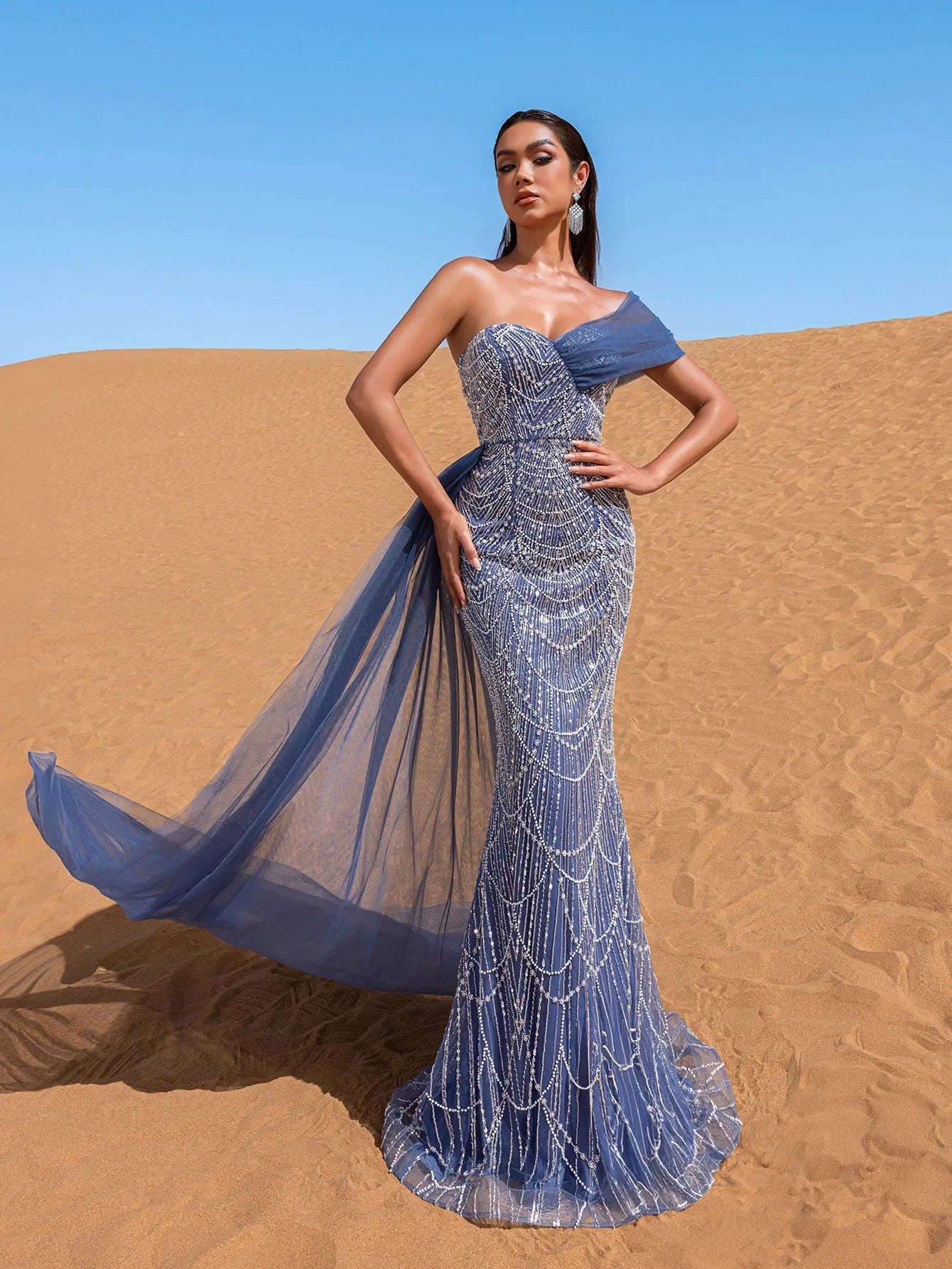 Luxury Gorgeous One Shoulder Draped Side Mermaid Prom Dress