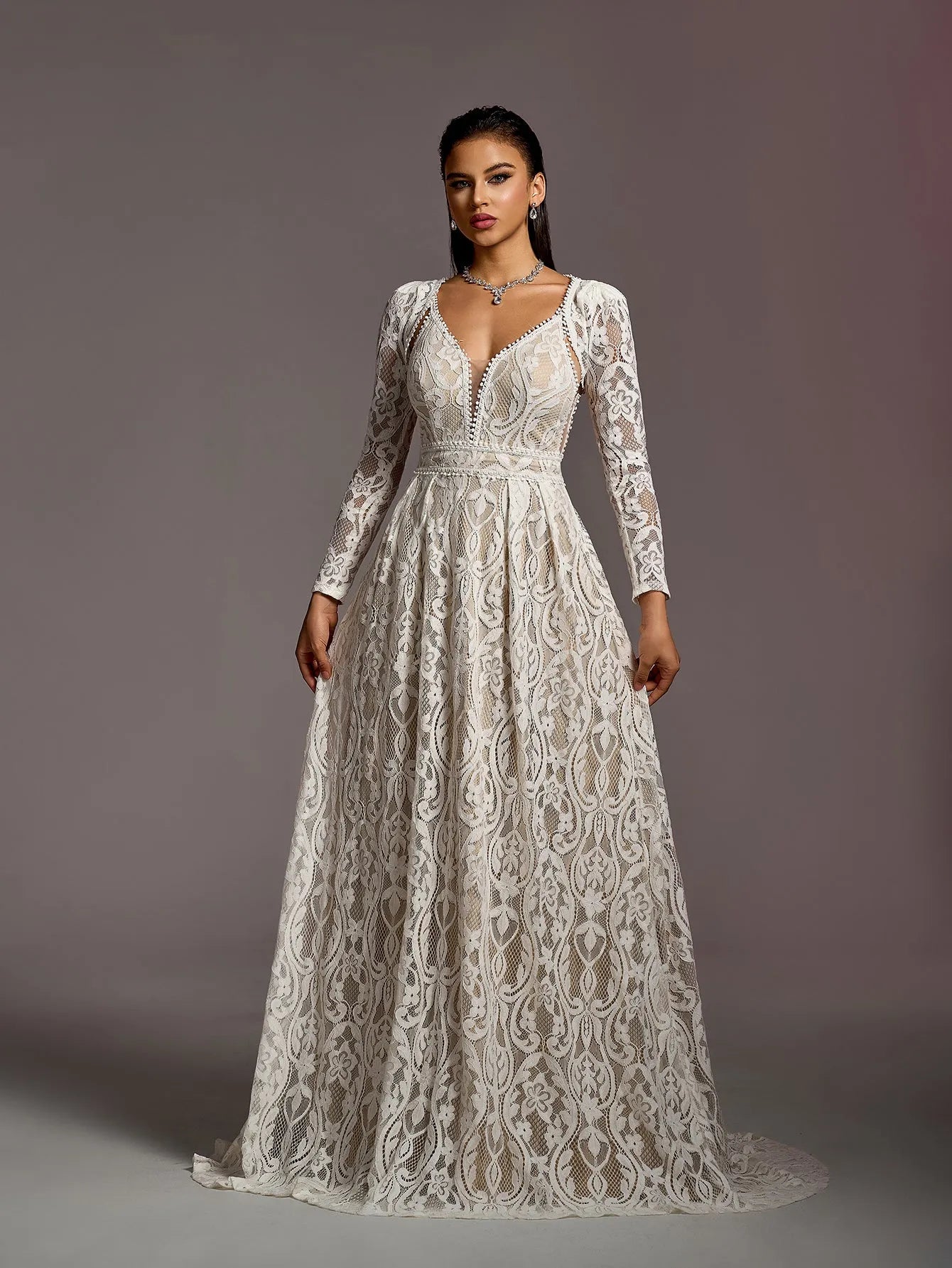 Gorgeous Elegant Plunging Neck Two Pieces Lace Wedding Dress