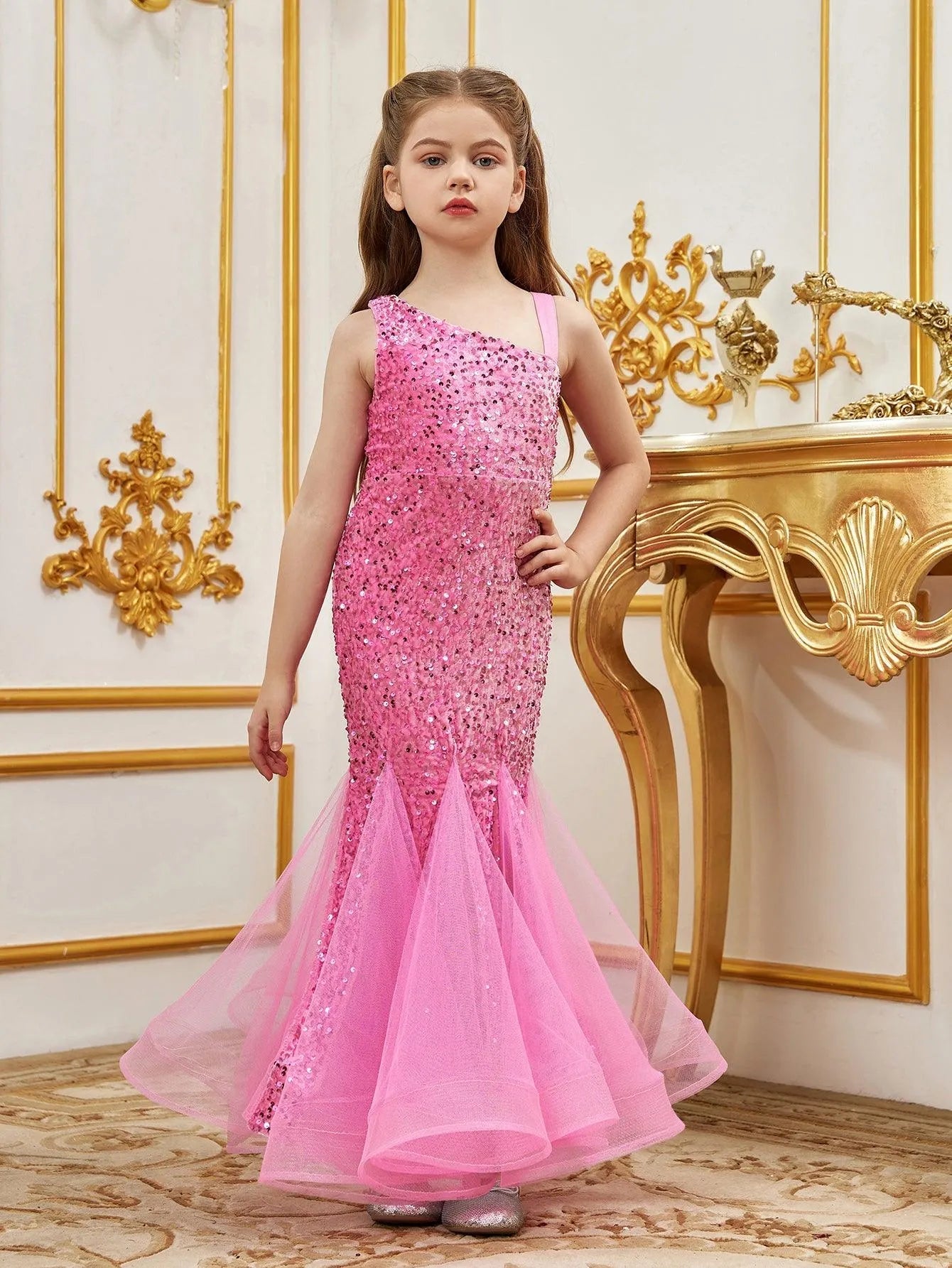 Tween Girls' Mesh Insert Mermaid Hem Sequin Dress