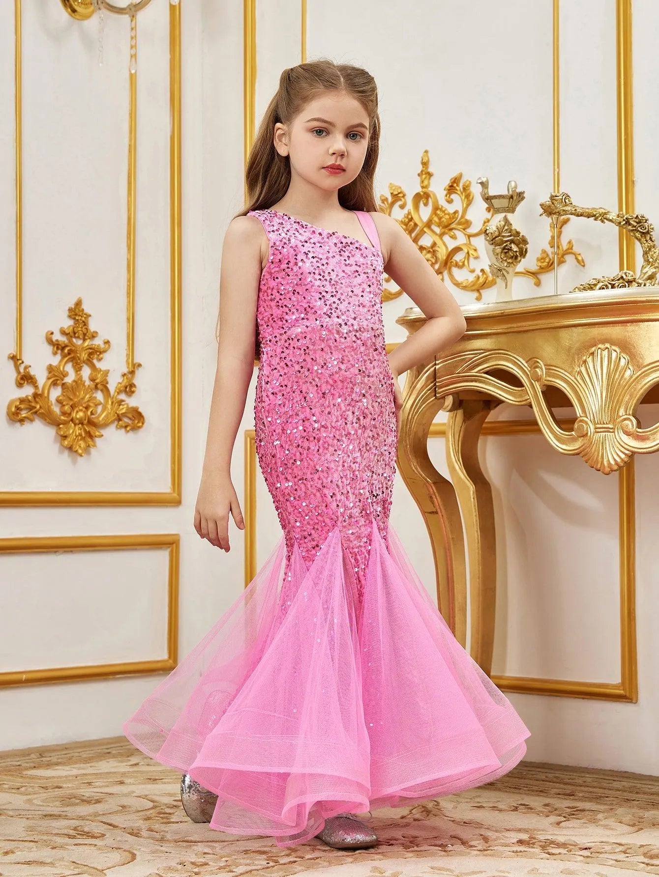 Tween Girls' Mesh Insert Mermaid Hem Sequin Dress