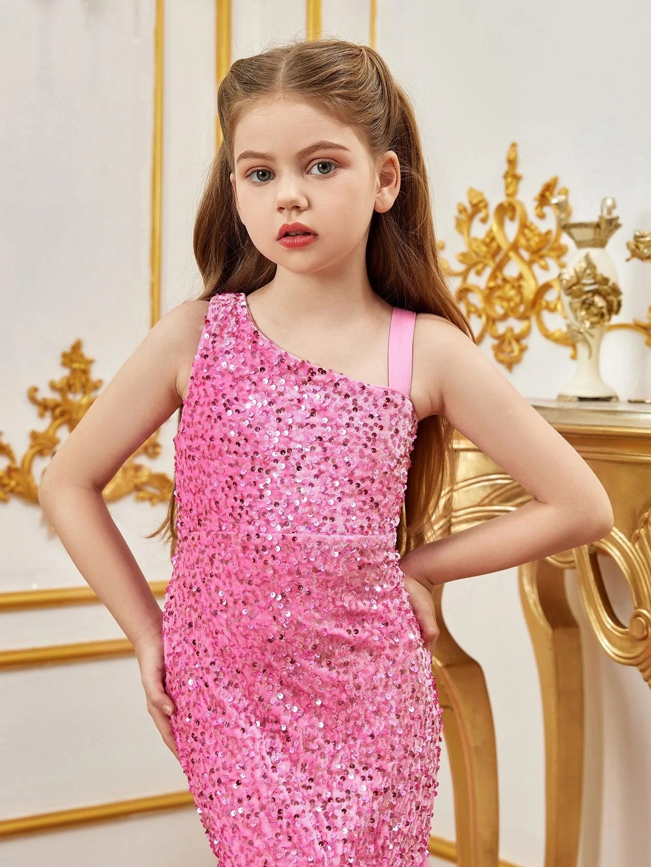 Tween Girls' Mesh Insert Mermaid Hem Sequin Dress