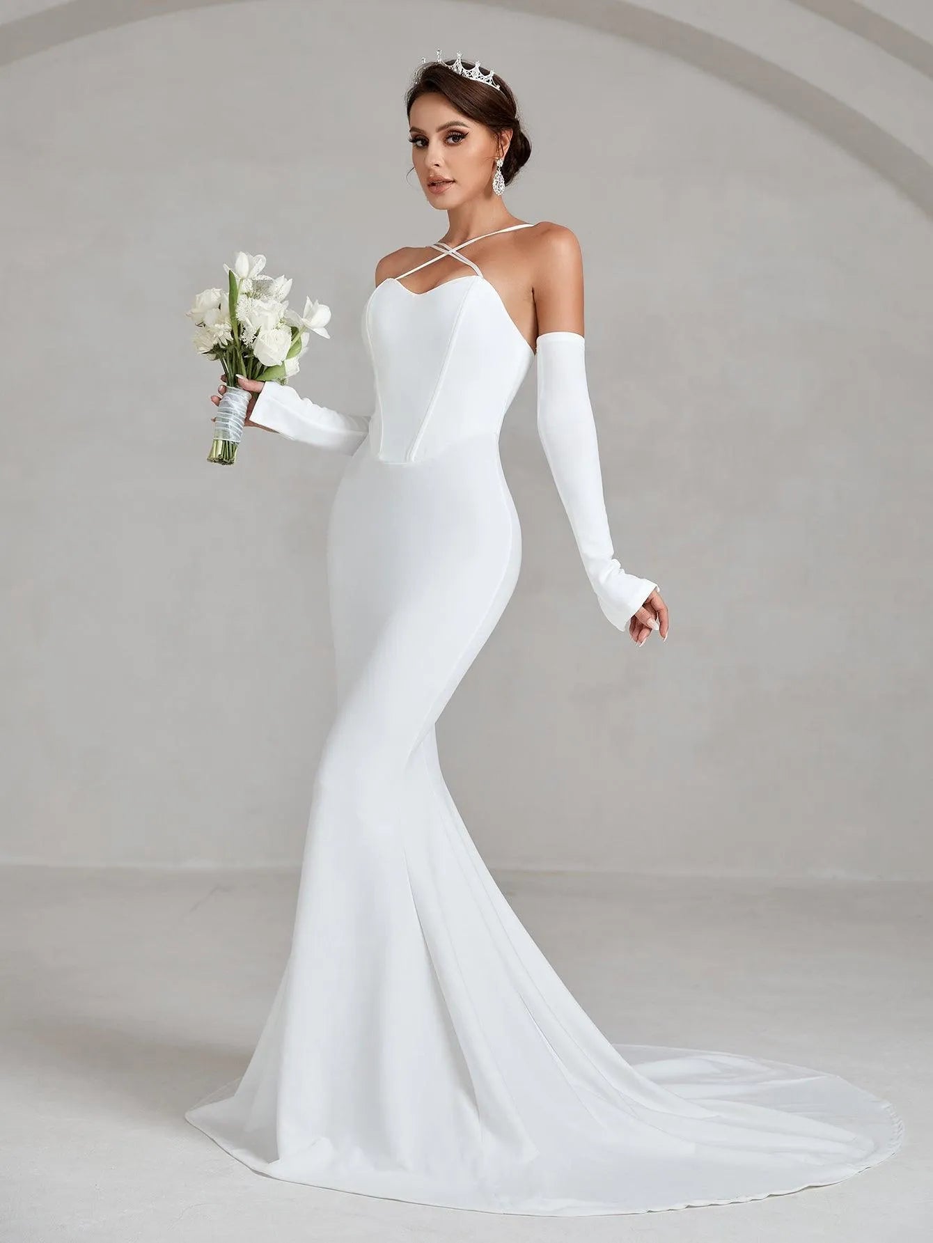 Crisscross Halter Neck Mermaid Hem Wedding Dress