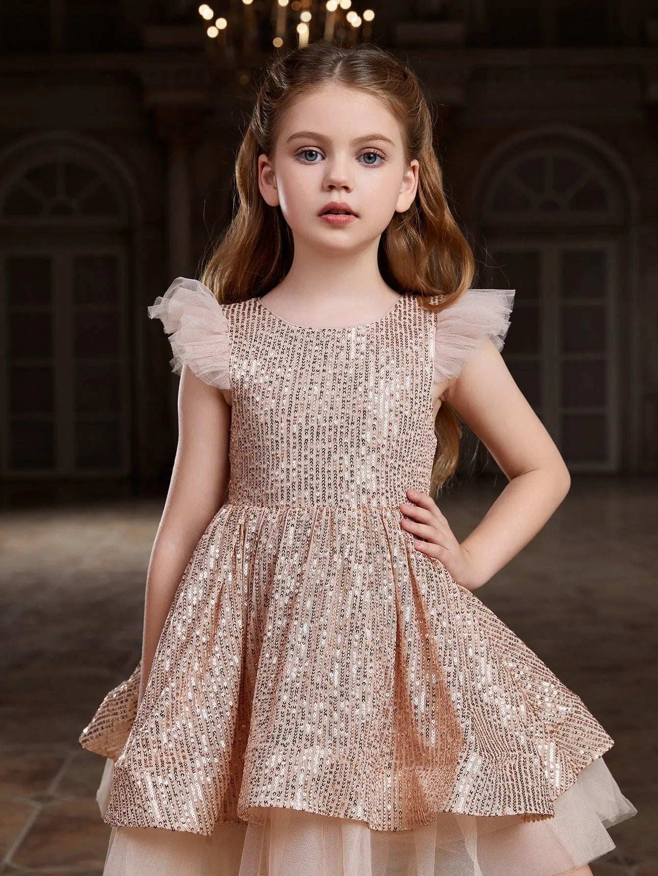 Tween Girls' Sparkling Cap Sleeves Sequin Party Dress