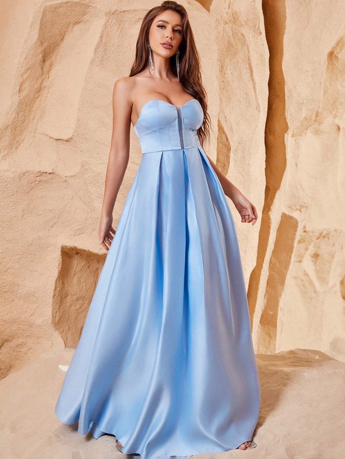 Elegant Tube Pleated Satin A Line Dresses