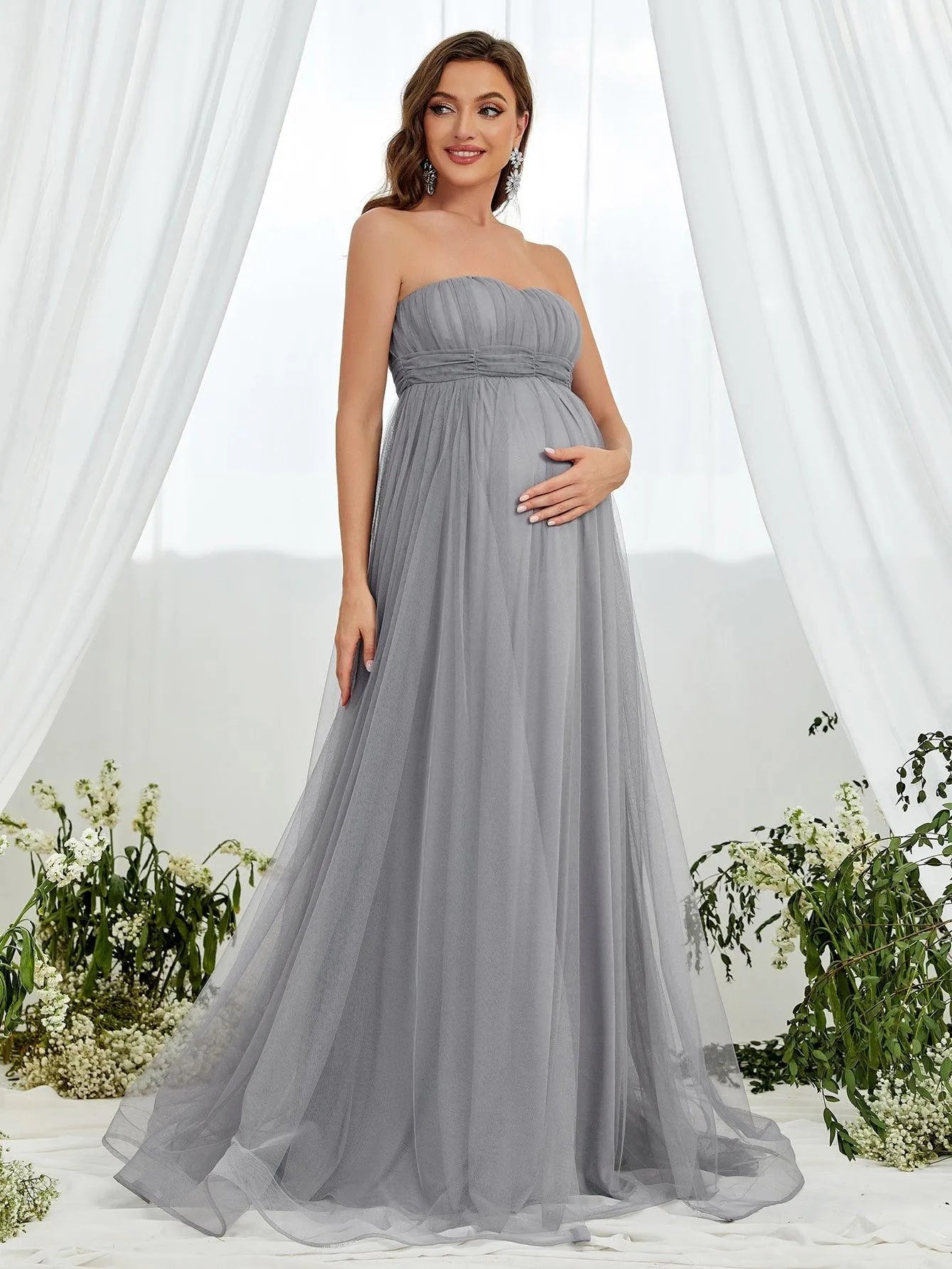 Maternity Solid Mesh A Line Tube Dress